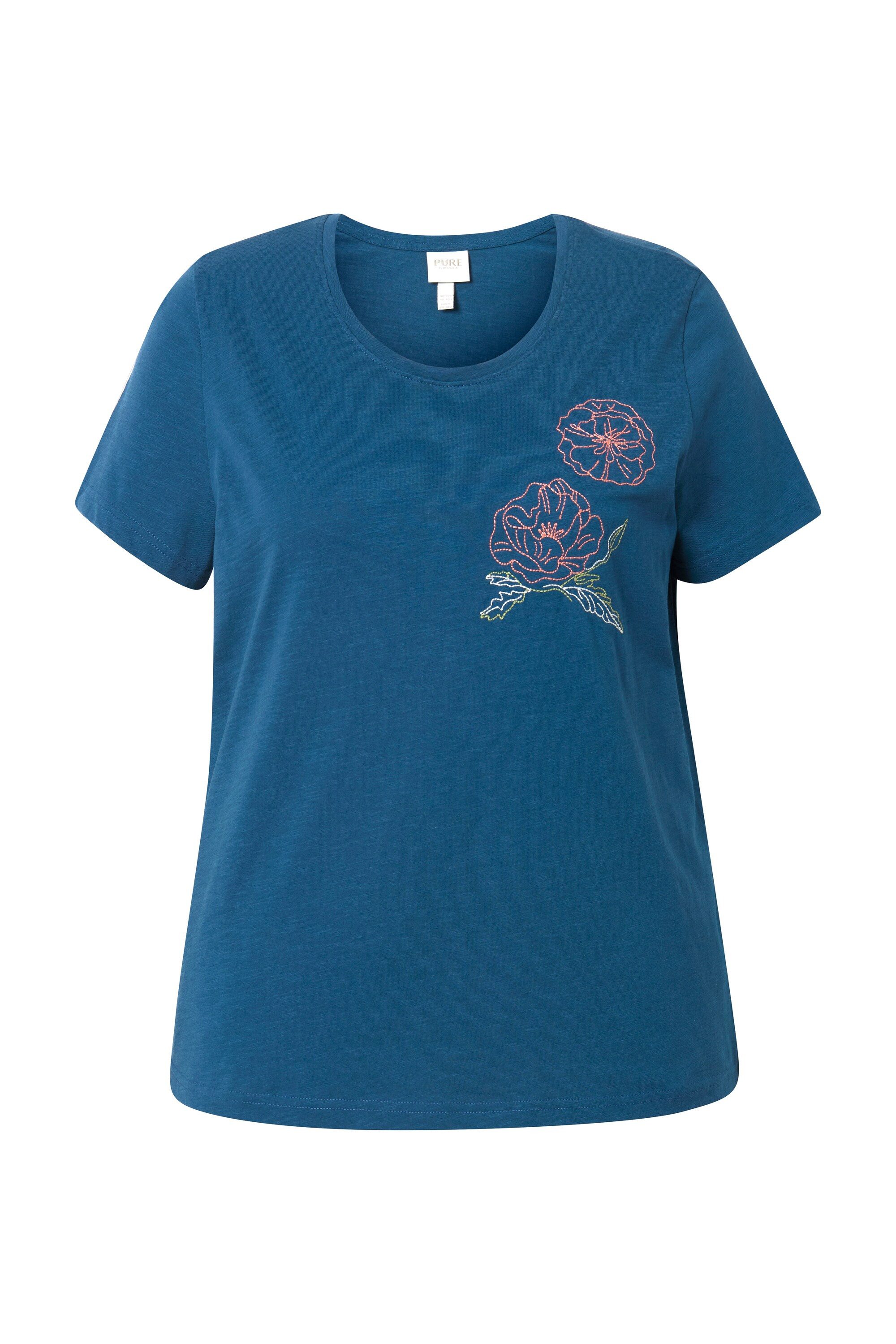 Ulla Popken T-Shirt T-Shirt Mohn-Stickerei Rundhals günstig online kaufen