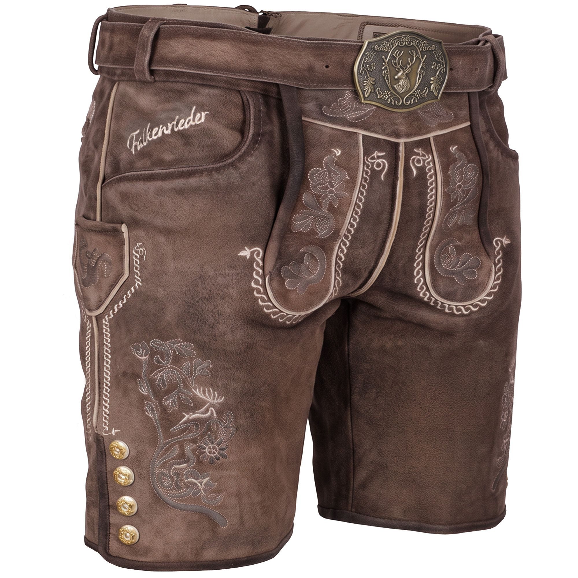Falkenrieder Trachtenlederhose mit Gürtel - 100% Rindsleder - Bayerische Lederhose Herren Kurz - Wien Handgemacht aus echtem Wildbockleder - Für Dein Oktoberfes – Bild 2 von 2