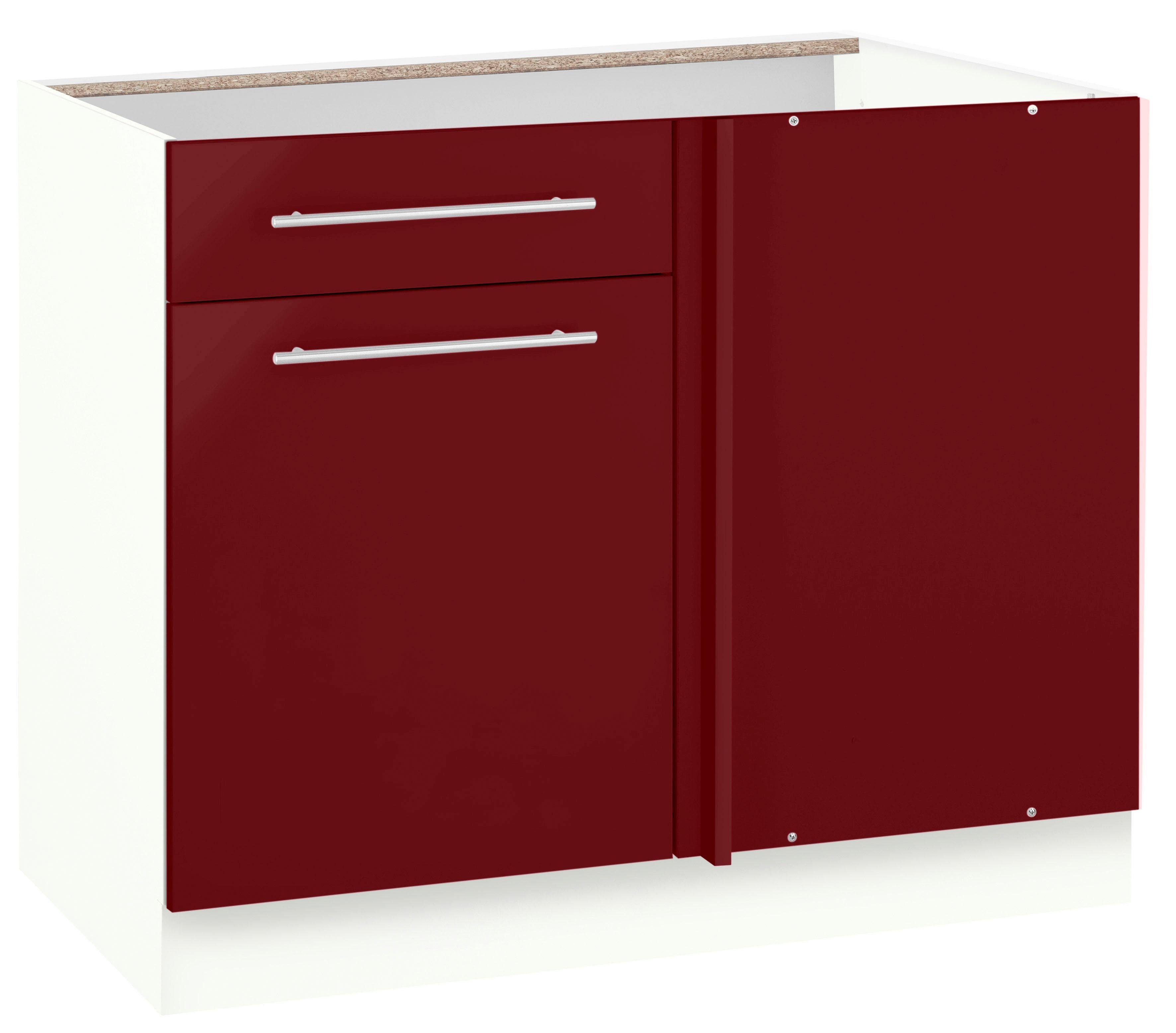 wiho Küchen Eckunterschrank Flexi2 Breite 100 cm, Planungsmaß 110 cm, ohne Arbeitsplatte rot Glanz/weiß
