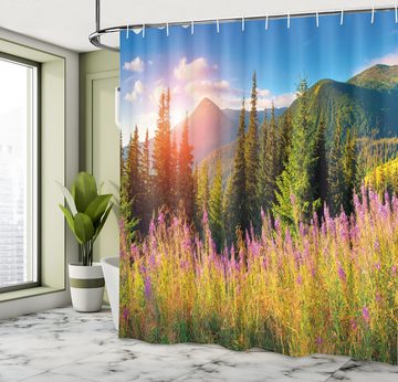 Abakuhaus Duschvorhang Moderner Digitaldruck mit 12 Haken auf Stoff Wasser Resistent Breite 175 cm, Höhe 180 cm, Natur Frühlings-Blumen-Berg