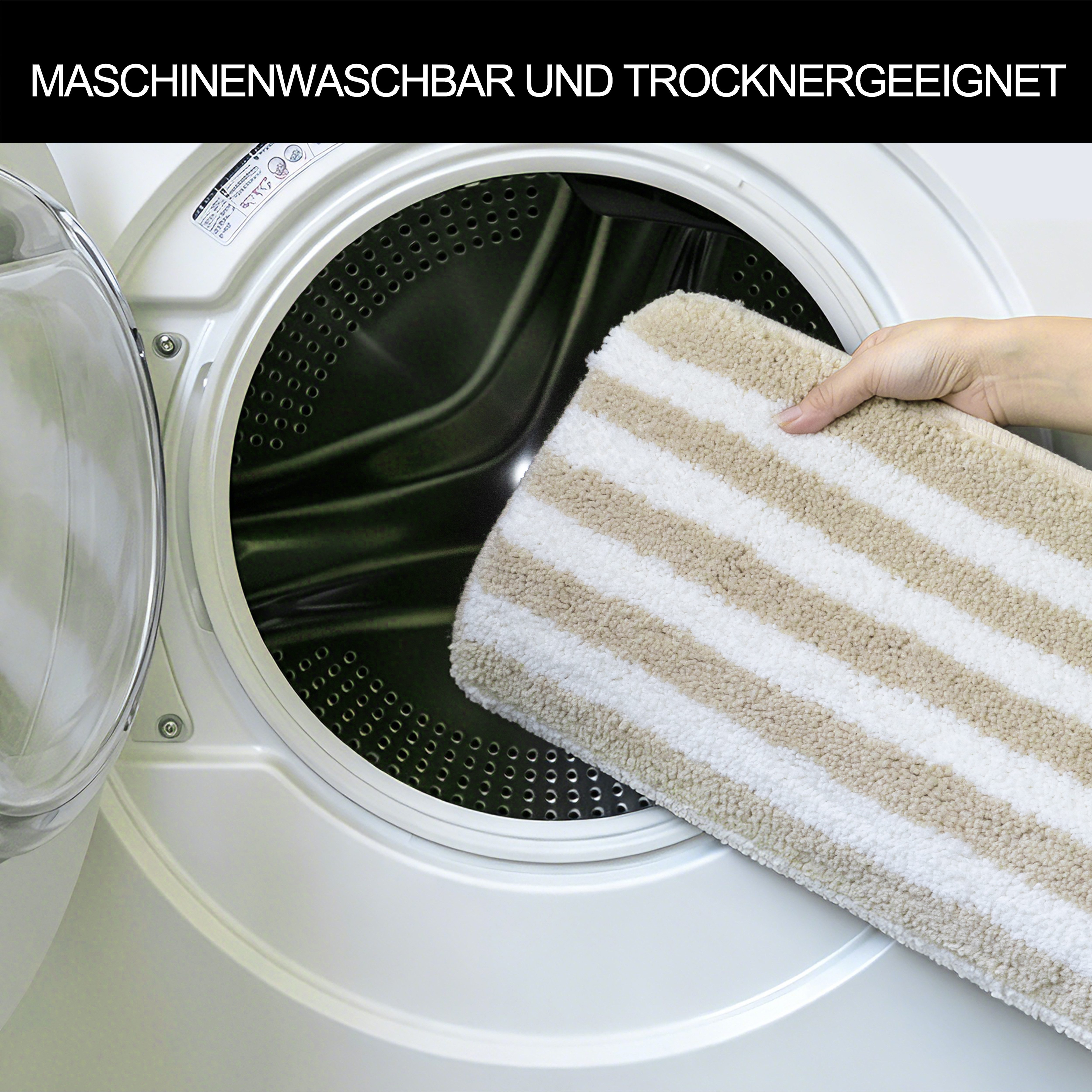 OTTO home Badematte Streifen, Jannika, Badvorleger, Badezimmer Teppich, Höhe 12 mm, rutschhemmend beschichtet, schnell trocknend, fußbodenheizungsgeeignet, Poly – Bild 5 von 5