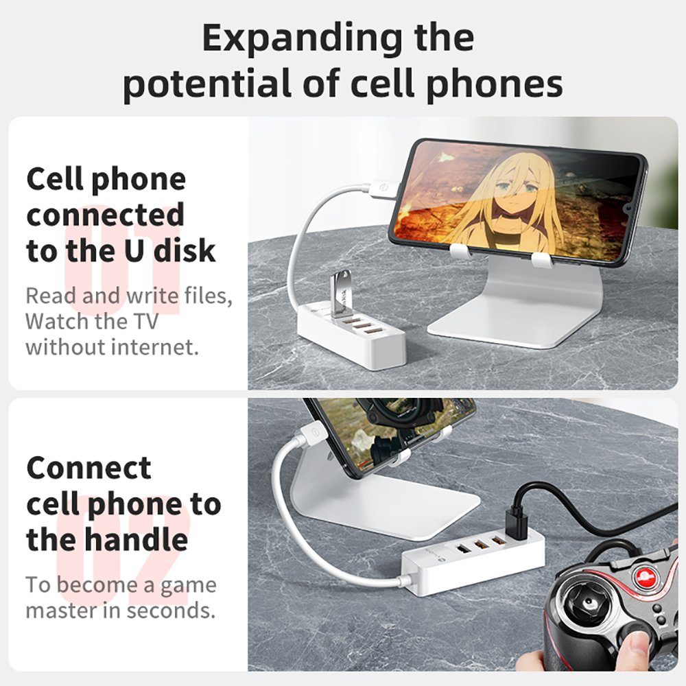 YHEMI Docking Station 4 in 1 TYPE-C Hub Konverter Verlängerungskabel USB-Adapter USB Typ A zu USB-C