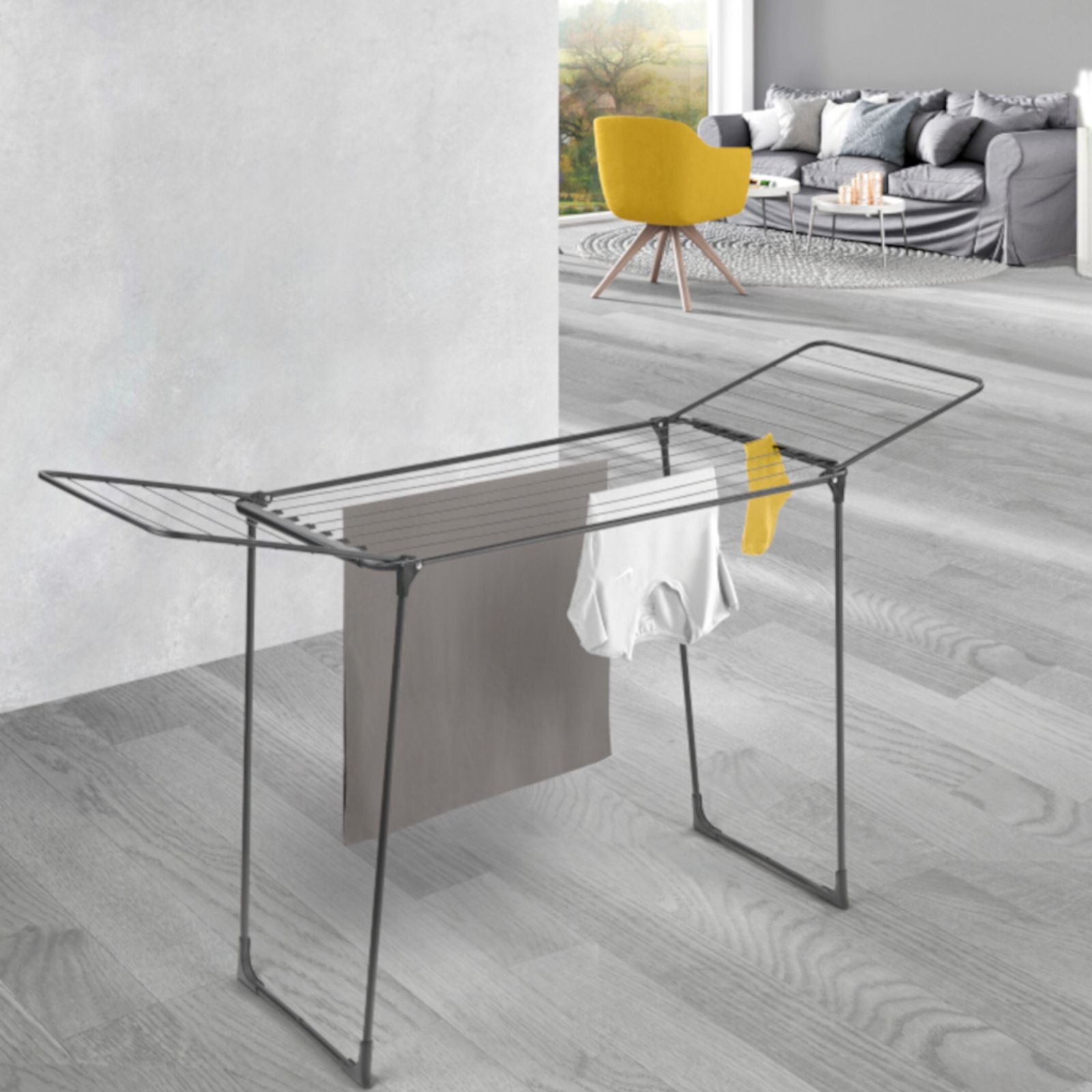 Metaltex Wäscheständer METALTEX Hydra Onyx Wäscheständer 18 m klappbar Sockenhalter schwarz