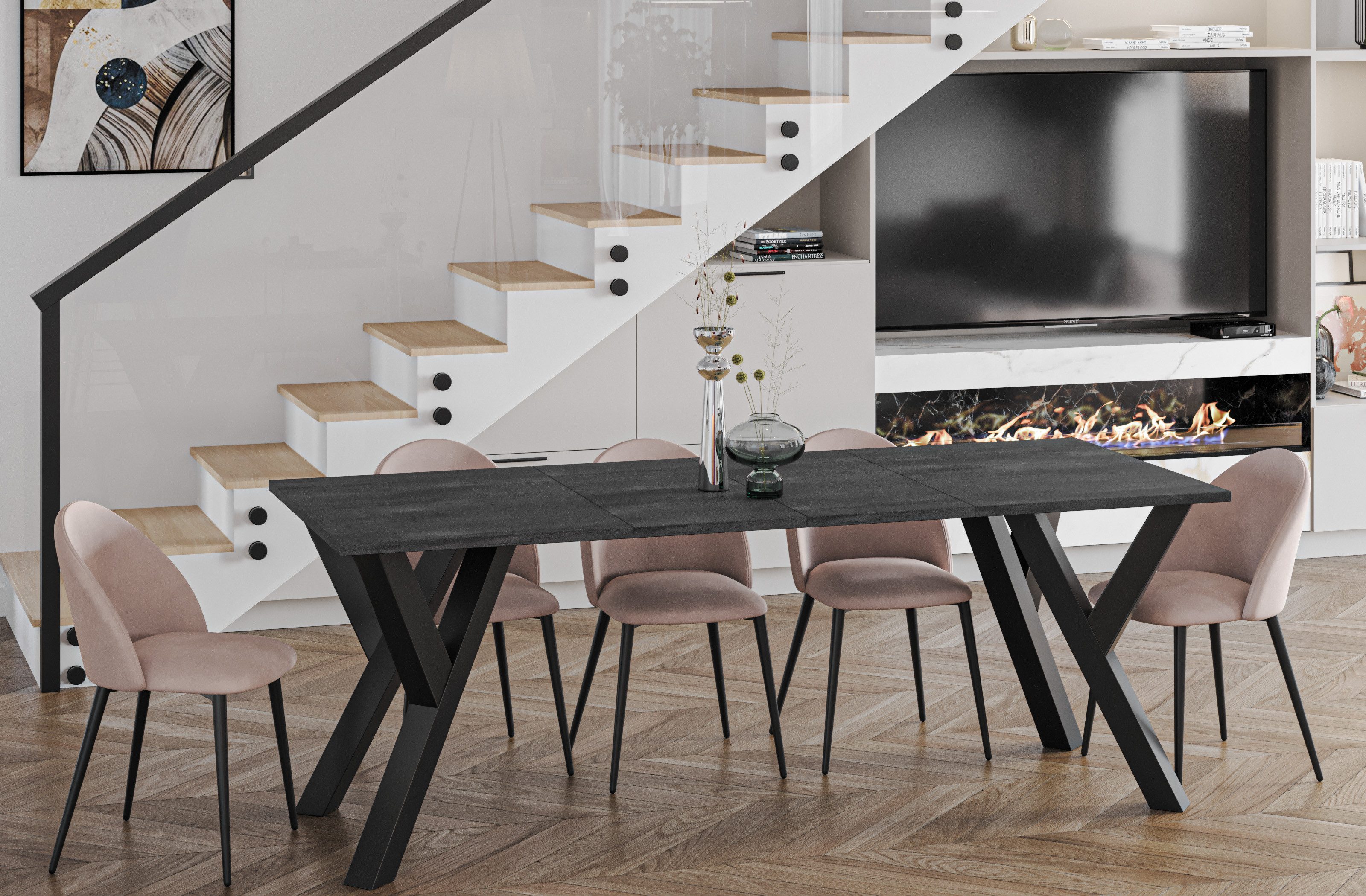 Endo-Moebel Esstisch Pier Metallgestell Küchentisch Esstisch ausziehbar modern, Küchentisch 130 cm - 210 cm erweiterbar ausziehbar