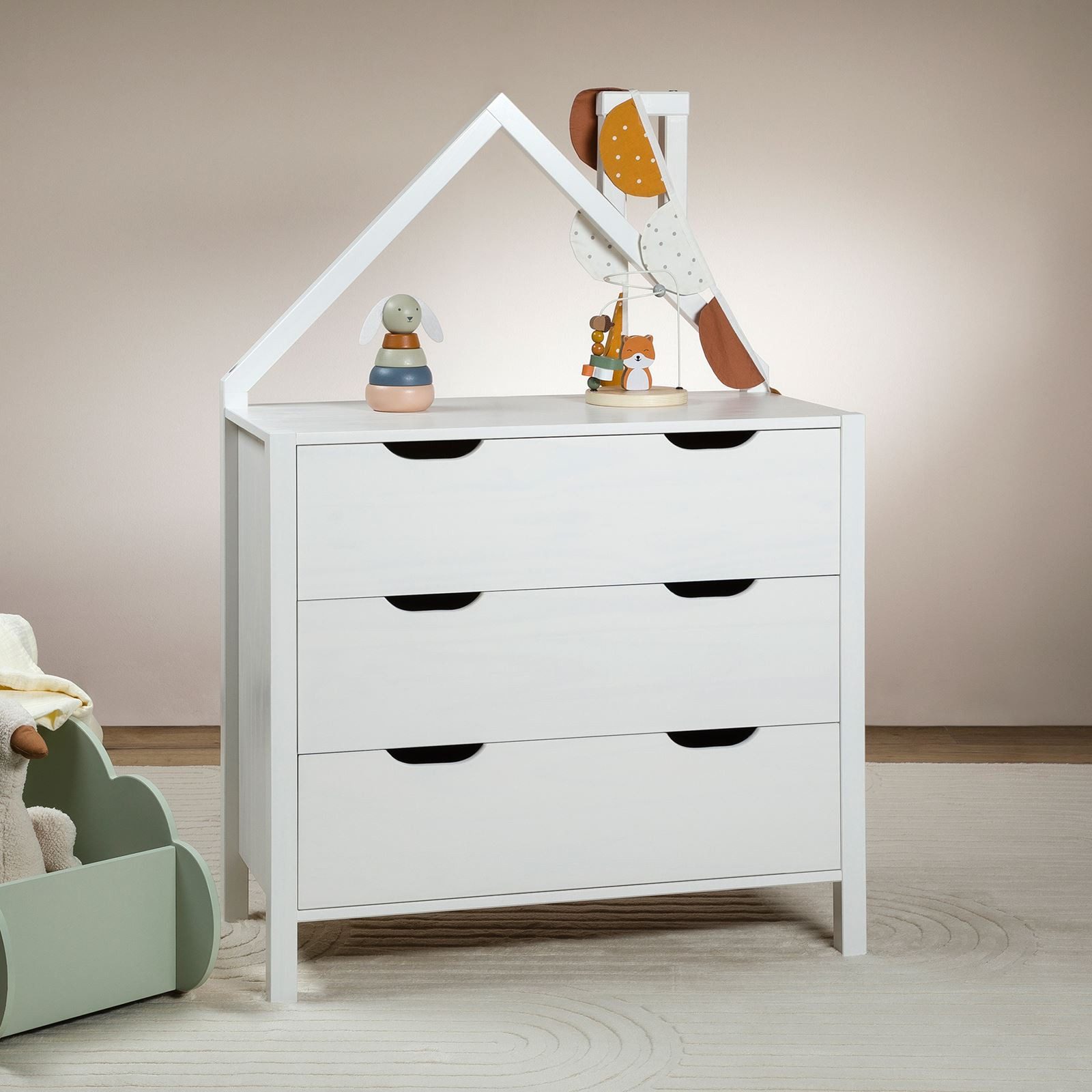 IDIMEX Kommode ELANO, Kinderzimmer Schubladenkommode aus Massivholz Haus-Form Weiß