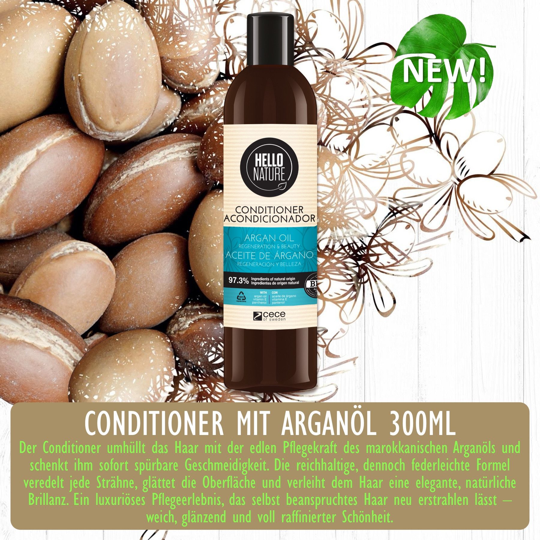 Hello Nature Haarspülung Haar Conditioner Haarspülung Haarpflege Haarkur Arganöl, 3-tlg., Haarspülung, Conditioner, Haarpflege, Arganöl