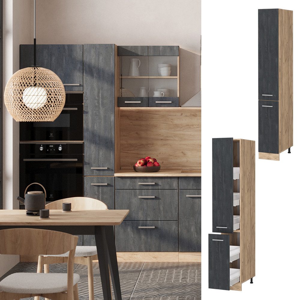 Vicco Hochschrank R-Line, Schwarz Beton/Goldkraft Eiche, günstig online kaufen