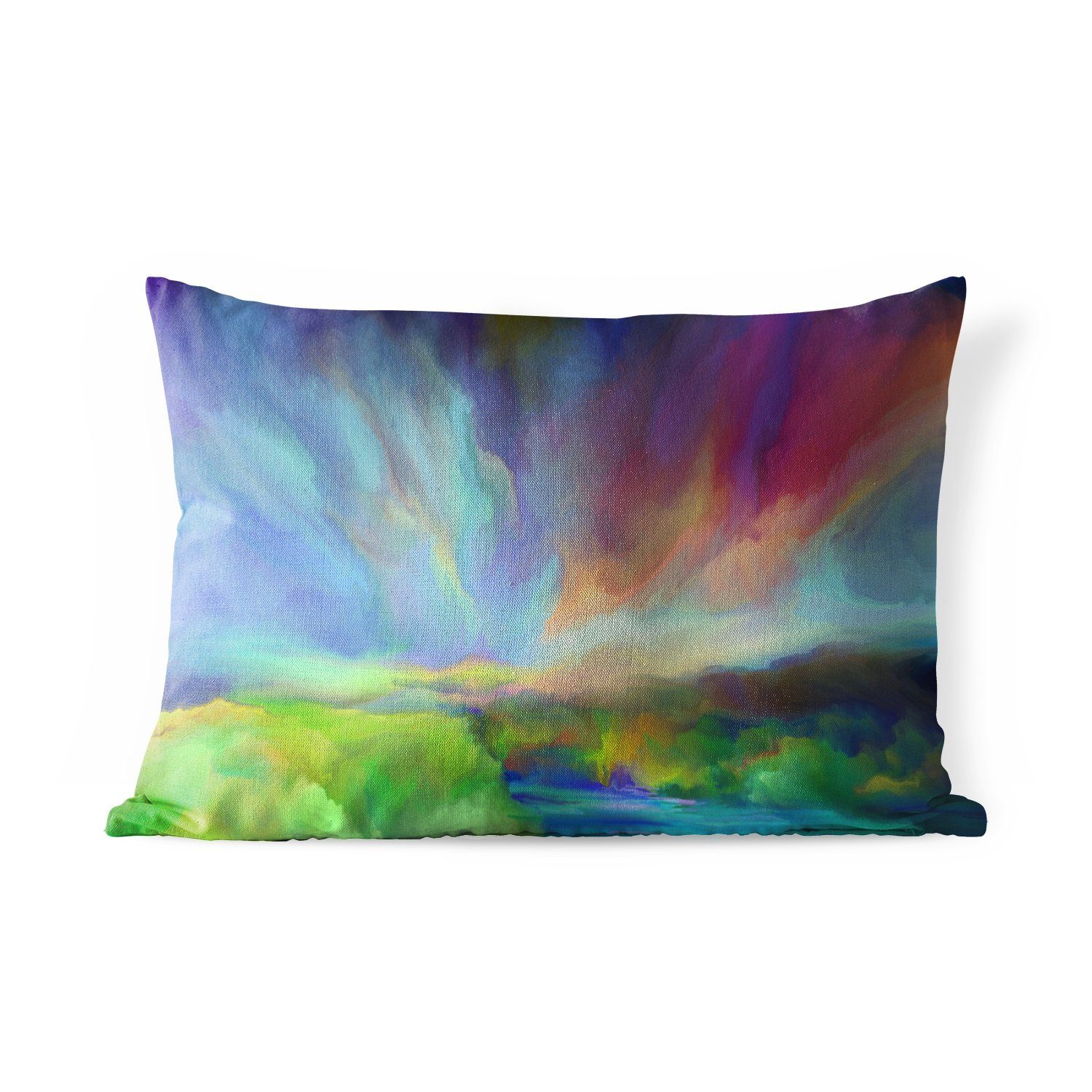 MuchoWow Dekokissen Landschaft - Aquarell - Himmel, Outdoor-Dekorationskissen, Polyester, Dekokissenbezug, Kissenhülle