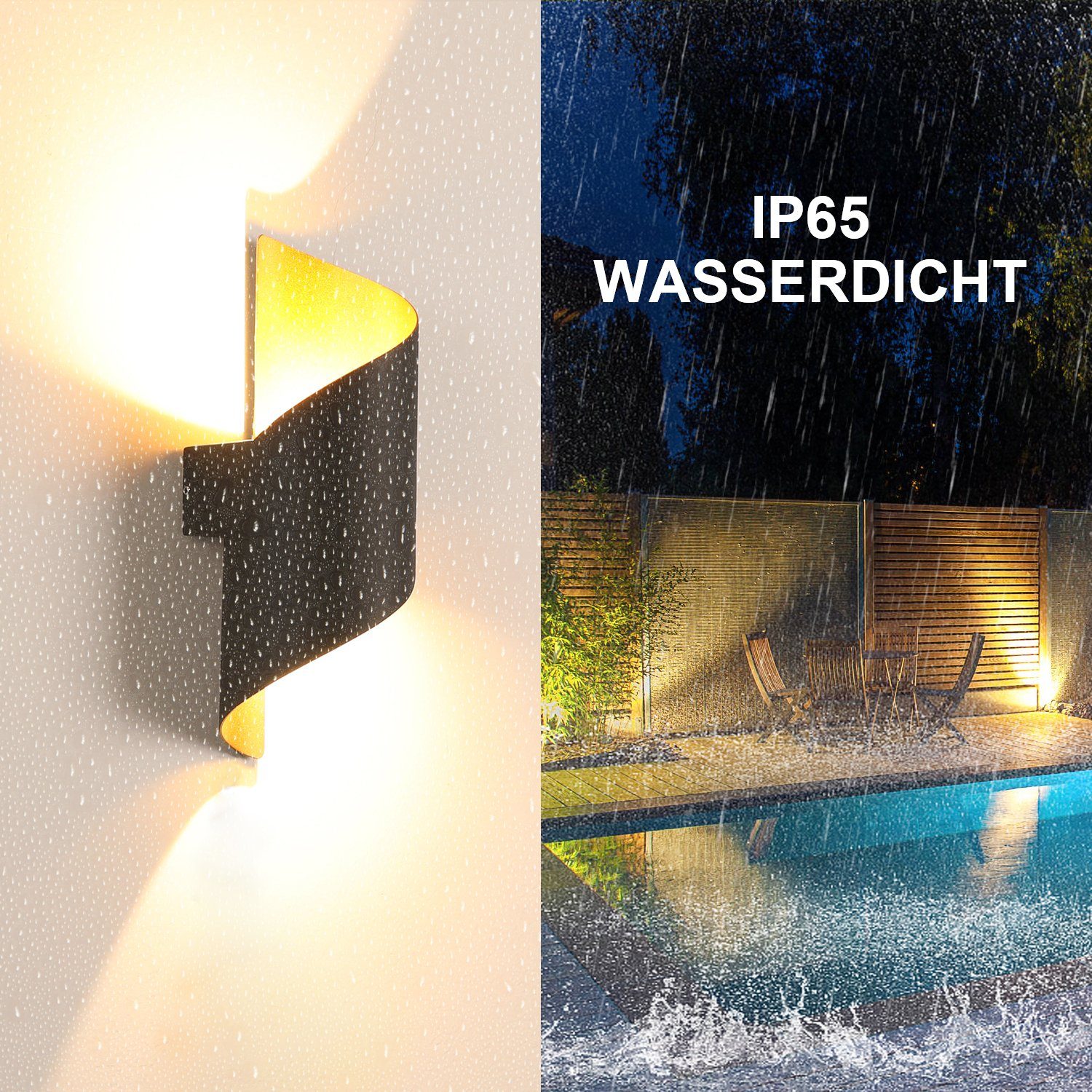 oyajia Wandleuchte 1/2x 10W Wandleuchte Spiral Wandlampe Warmweiß IP65, 1x aus LED Aluminium