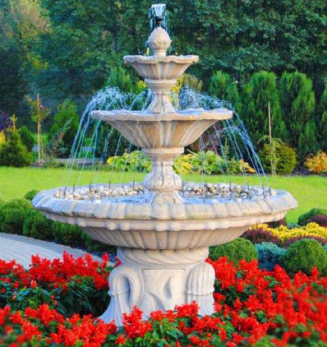 Casa Padrino Gartenbrunnen Jugendstil Springbrunnen Weiß Ø 155 x H. 180 cm - Prunkvoller Gartenbrunnen - Gartendeko Фонтан - Barock & Jugendstil Garten Deko Accessoires