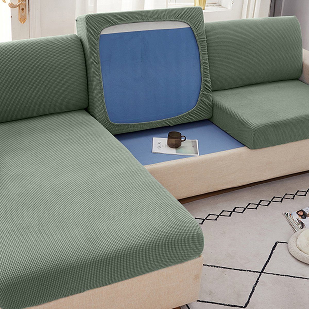 Rosnek Sofahusse Sofa Abdeckung Slipcover, weiche Flexibilität, im Wohnzimmer, erträglich; Möbel Protector Kissen; mit elastischen Boden