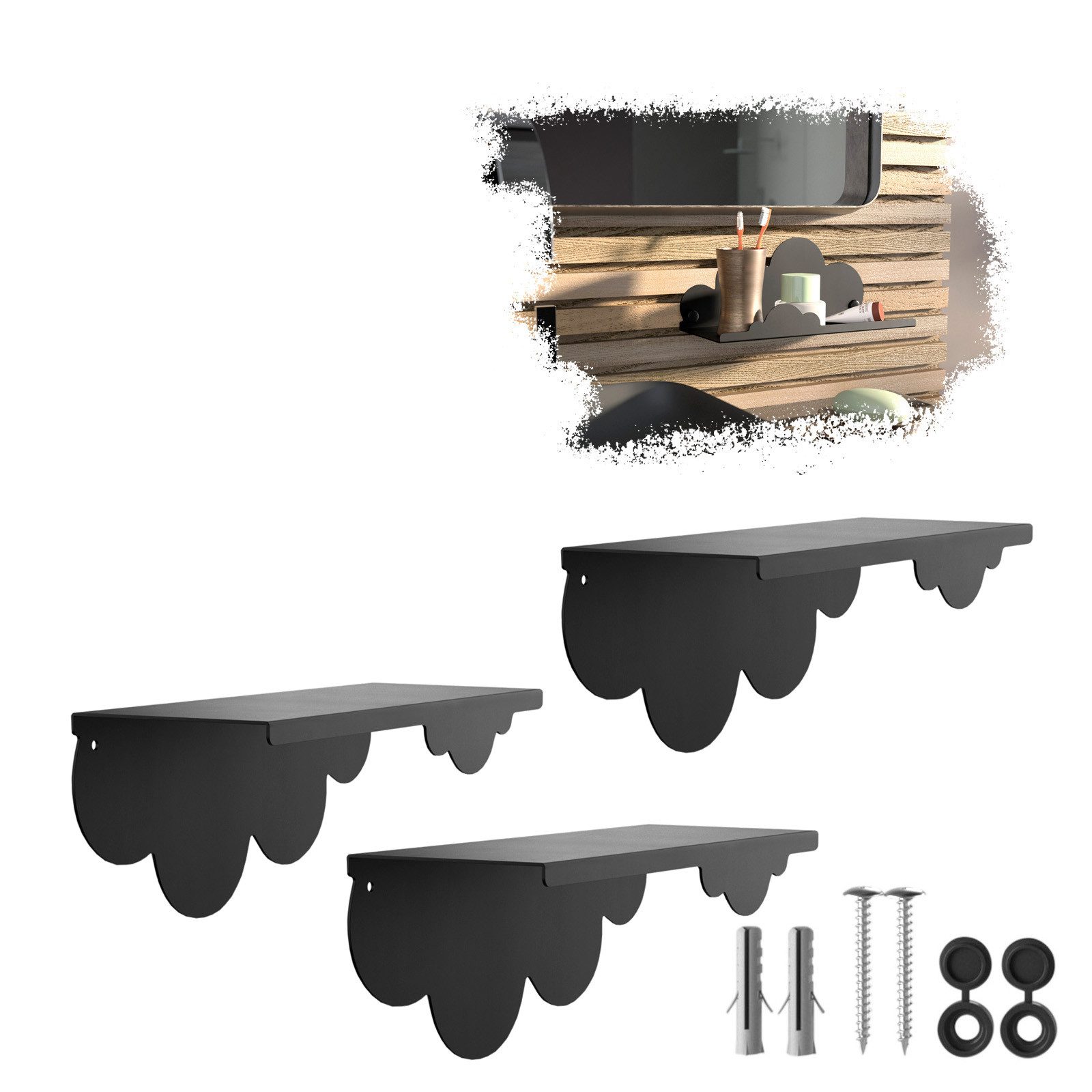 SO-TECH® Wandregal Schweberegal HOVER-XI 25 x 10 x 10 cm inkl. Befestigungsset, 3-tlg., Wandmontage, für Bad Küche oder Wohnzimmer, Schwarz