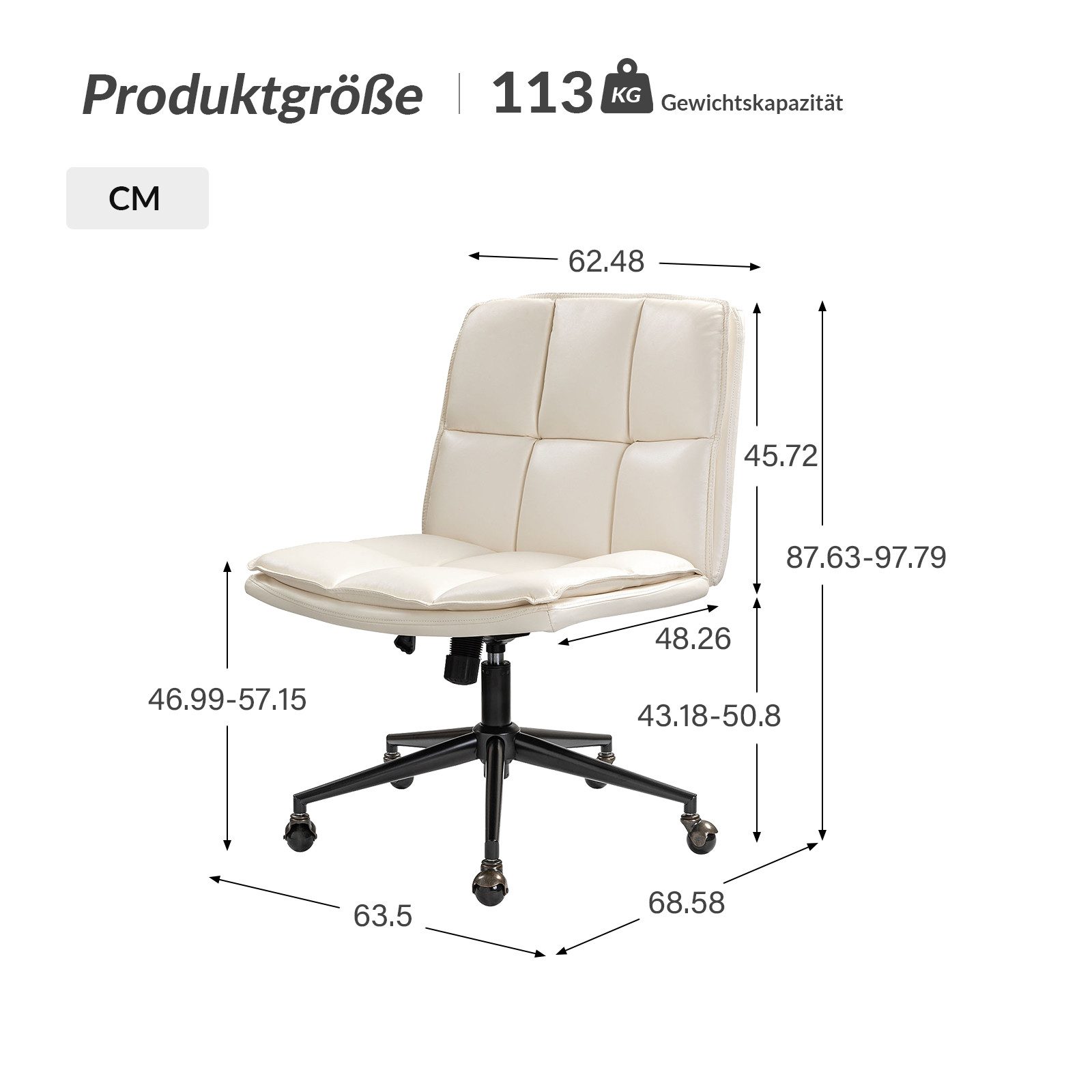 HULALA HOME Bürostuhl Schneidersitz Stuhl mit veganem Leder und verstellbarer Höhe, ohne Armlehnen, mit 360-Grad Drehfunktion & zeitgemäßen Design