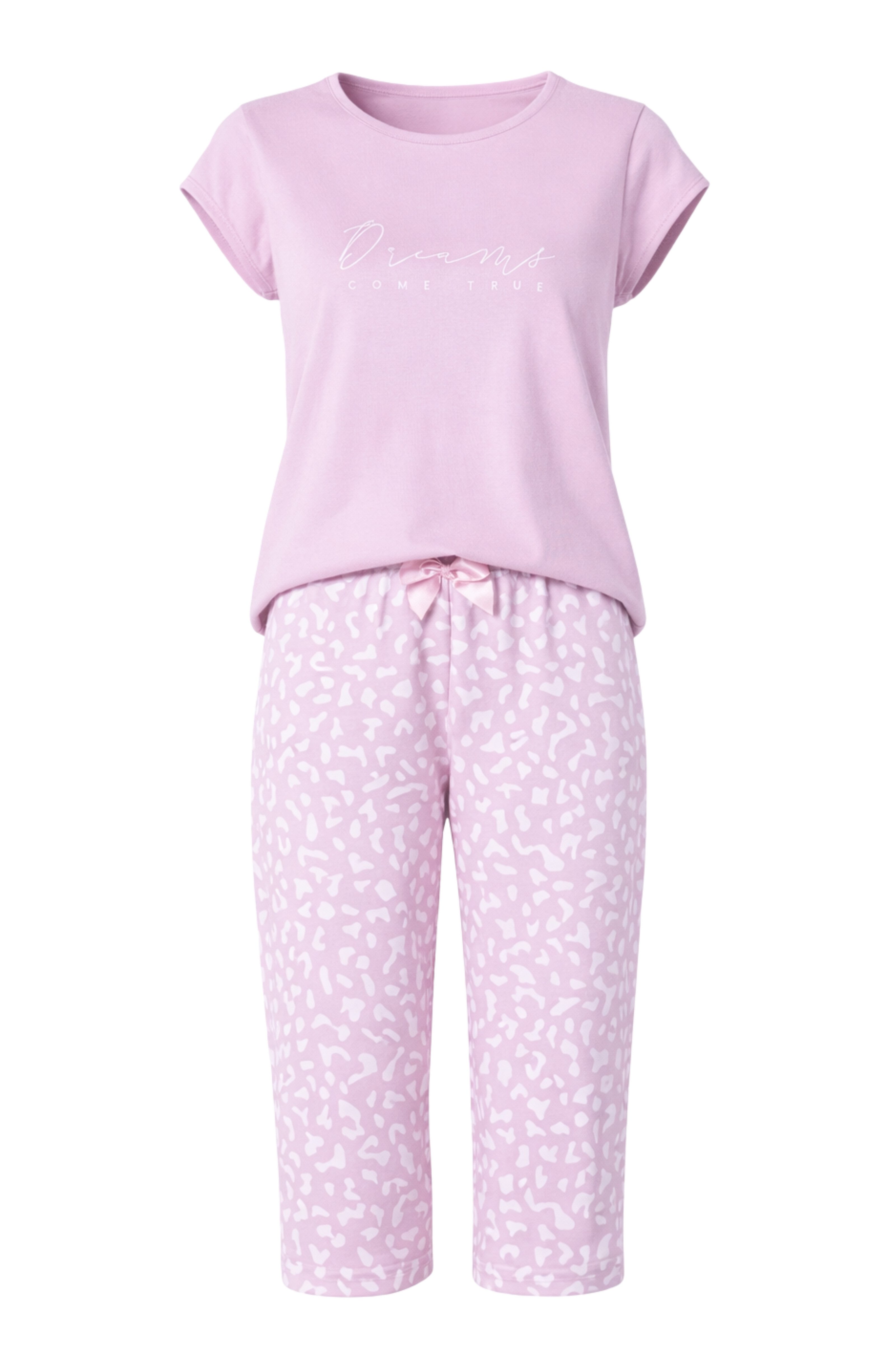 COOLISMO NIGHTWEAR Capri-Pyjama gemütlicher 3/4 Schlafanzug Damen (2 tlg) Altrosa mit Allover Hose & Shirt mit Motiv-Print