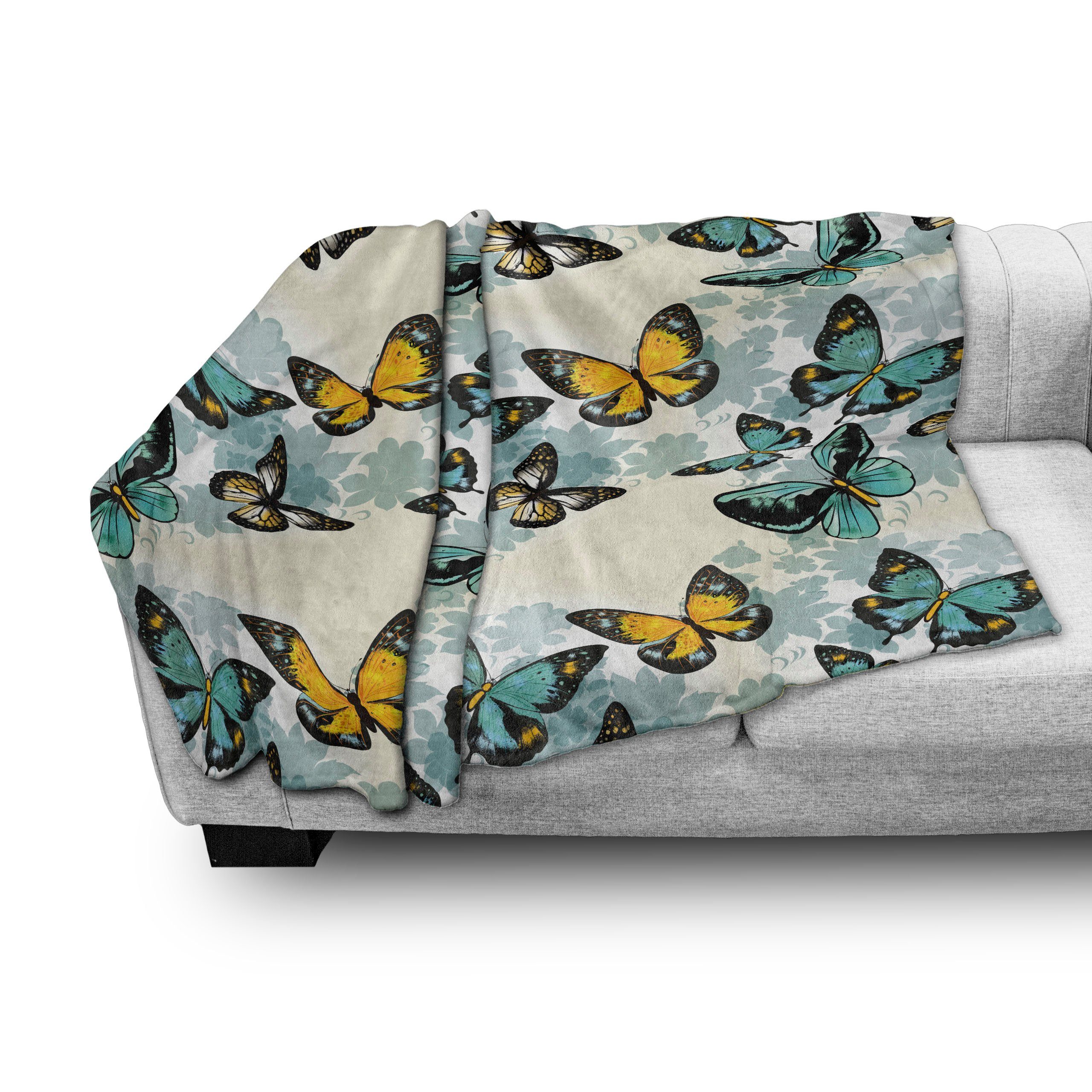 Außenbereich, und für Wohndecke Abakuhaus, Gemütlicher Moth den Silhouetten Floral Schmetterling Plüsch Innen-
