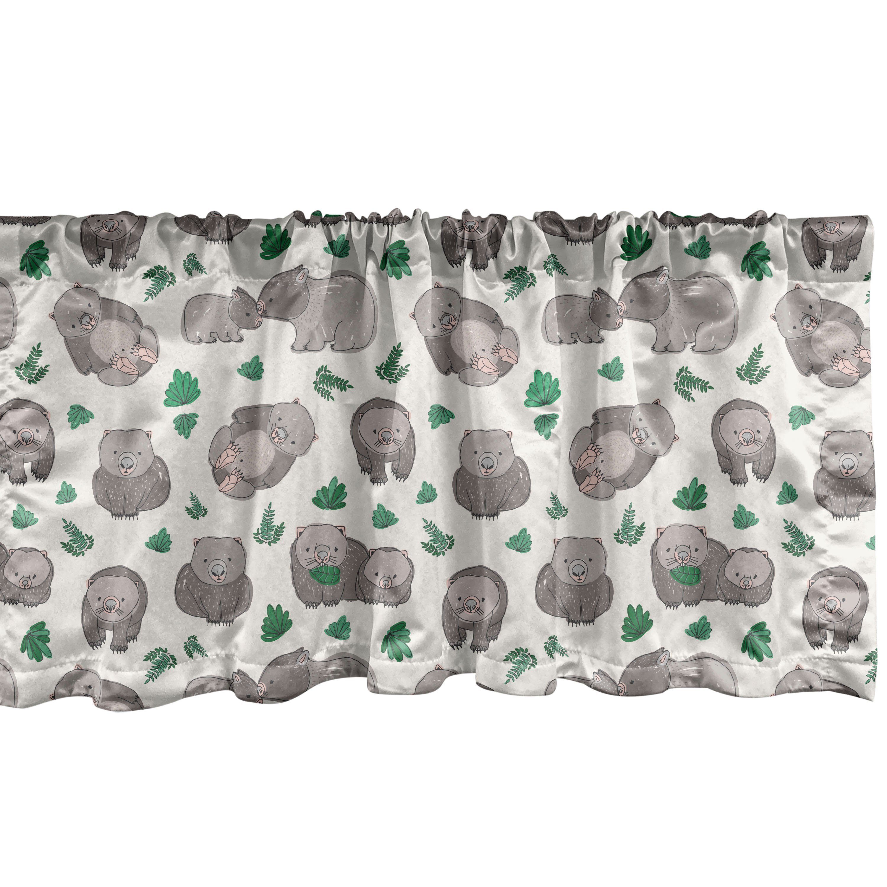 Scheibengardine Vorhang Volant für Küche Schlafzimmer Dekor mit Stangentasche, Abakuhaus, Microfaser, Tier Wombats mit Blattpflanzen