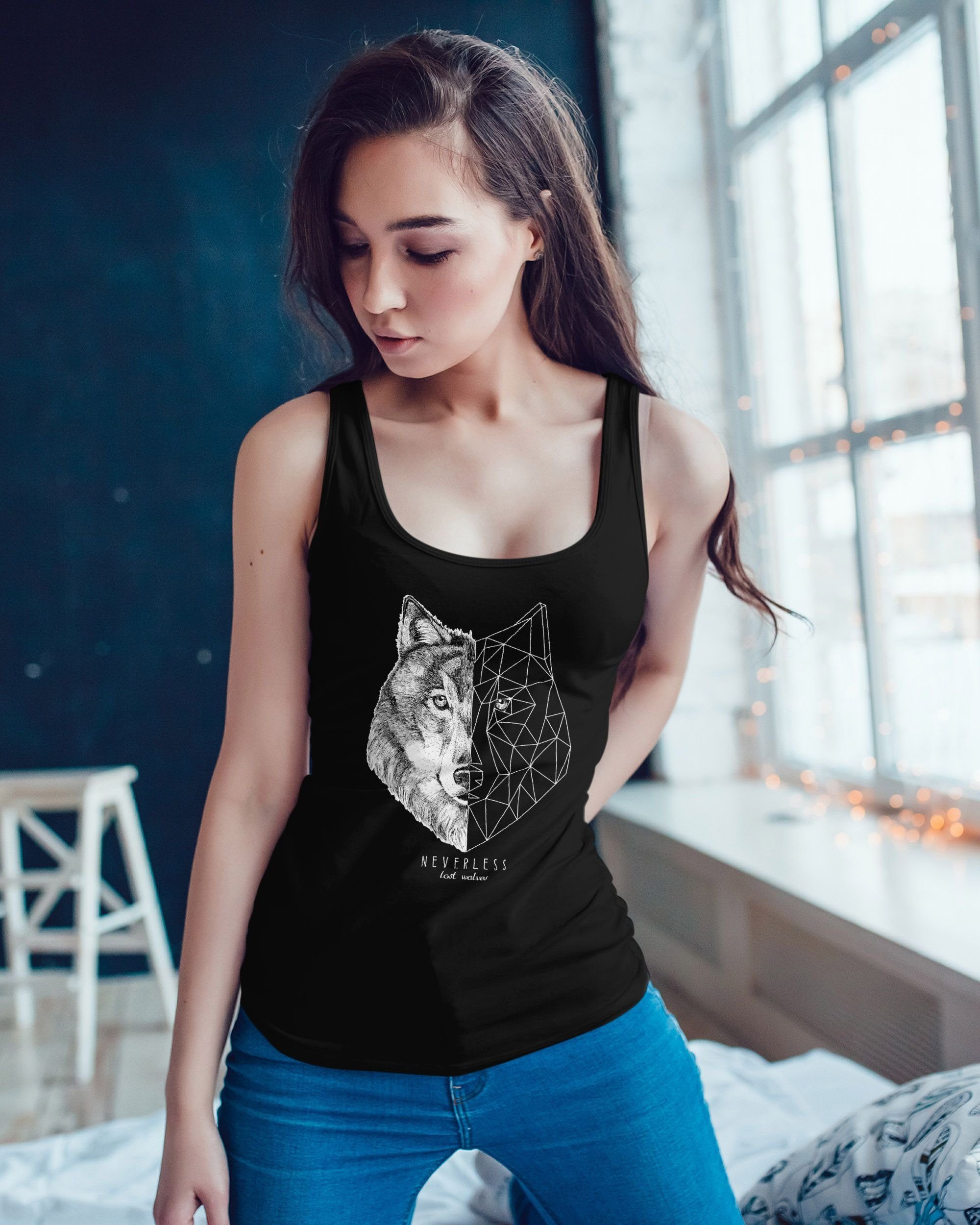 Neverless Tanktop Damen Tank-Top Wolf Polygon günstig online kaufen