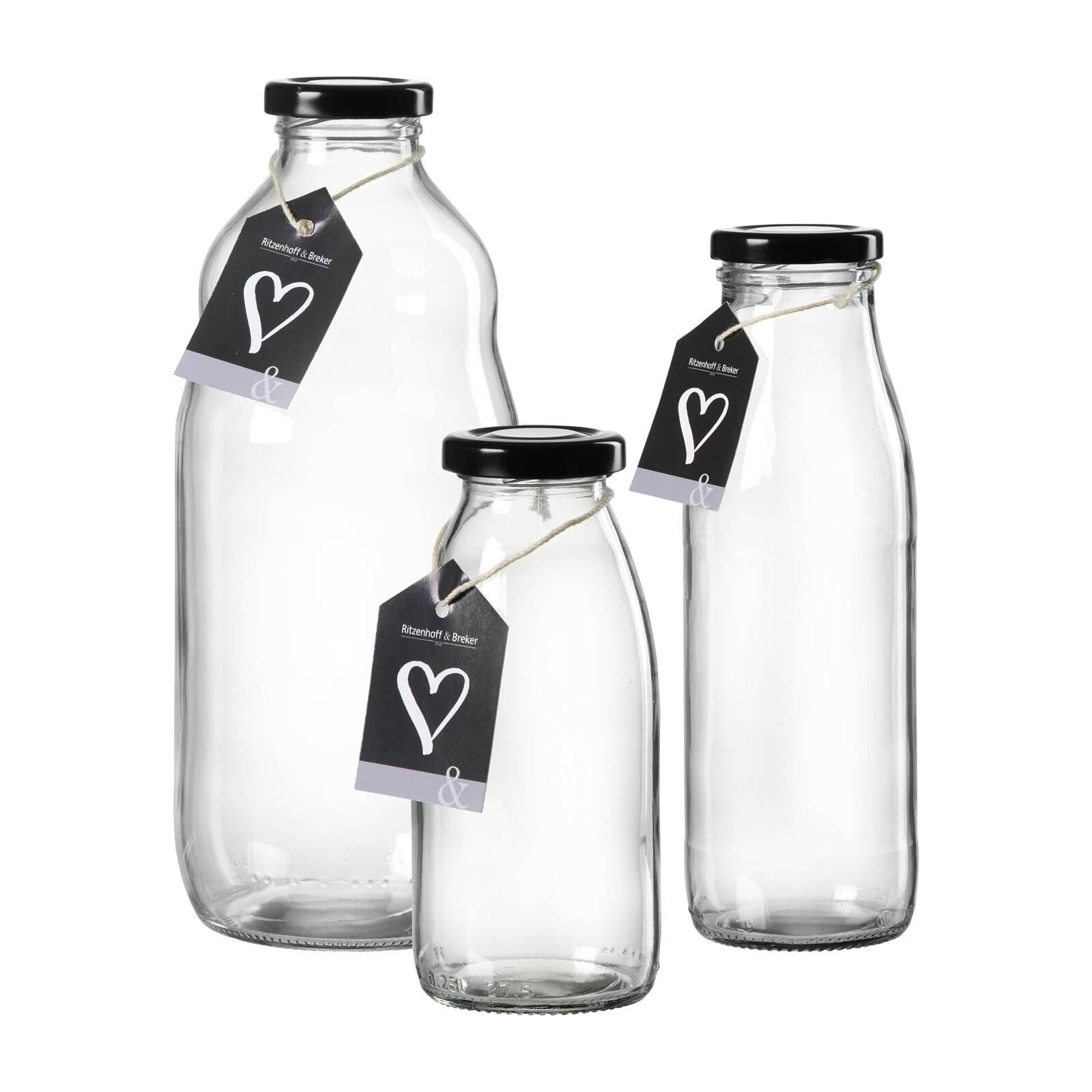 Ritzenhoff & Breker Vorratsglas Mara Milchflaschen-Set 3er Set, Glas, (3-tlg)
