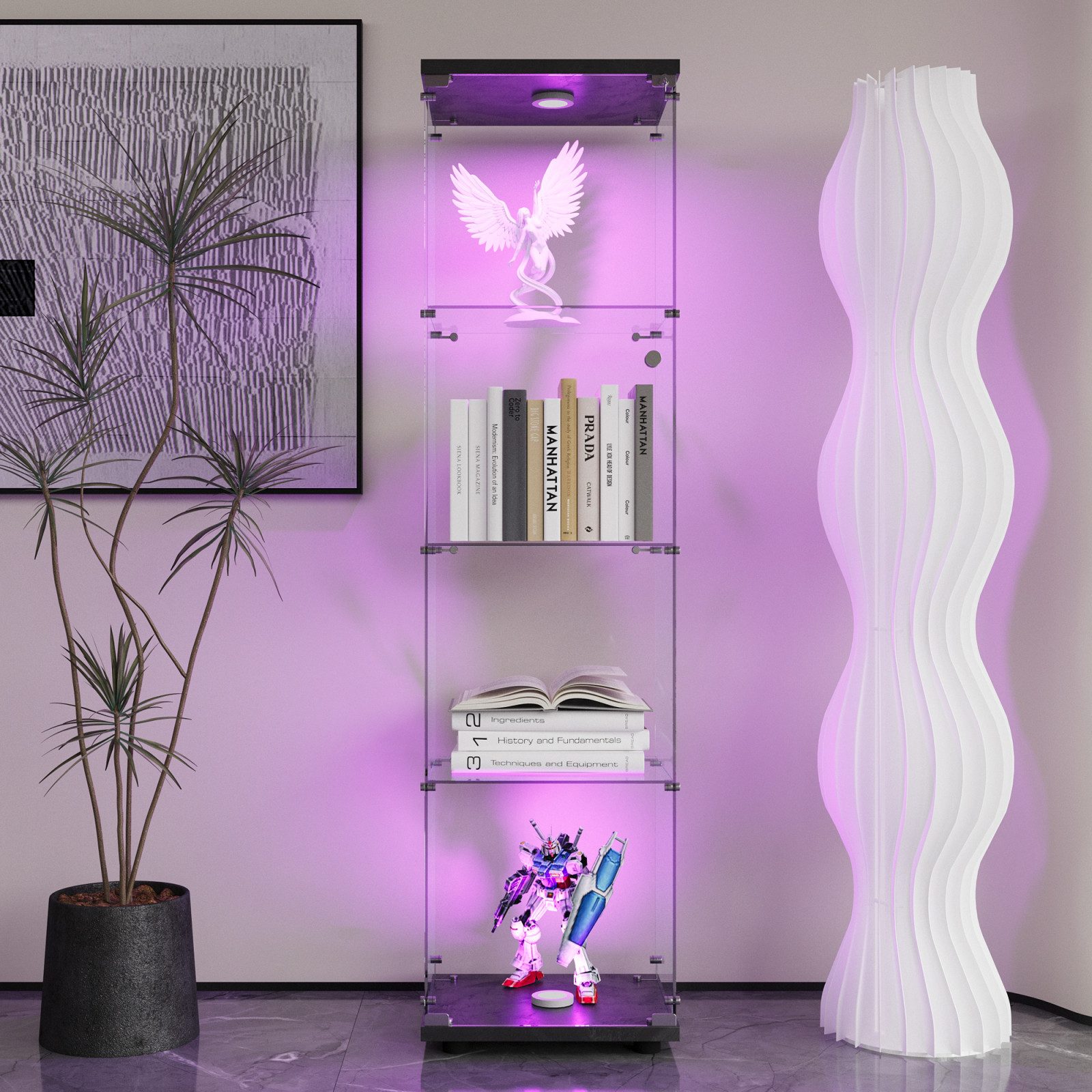 BELUPAI Glasvitrine Modern Glas Vitrinenschrank mit LED-Beleuchtung (Set, 1-St., 4 Lagen Standvitrine mit 1 Glastür) für Sammlerstücke …
