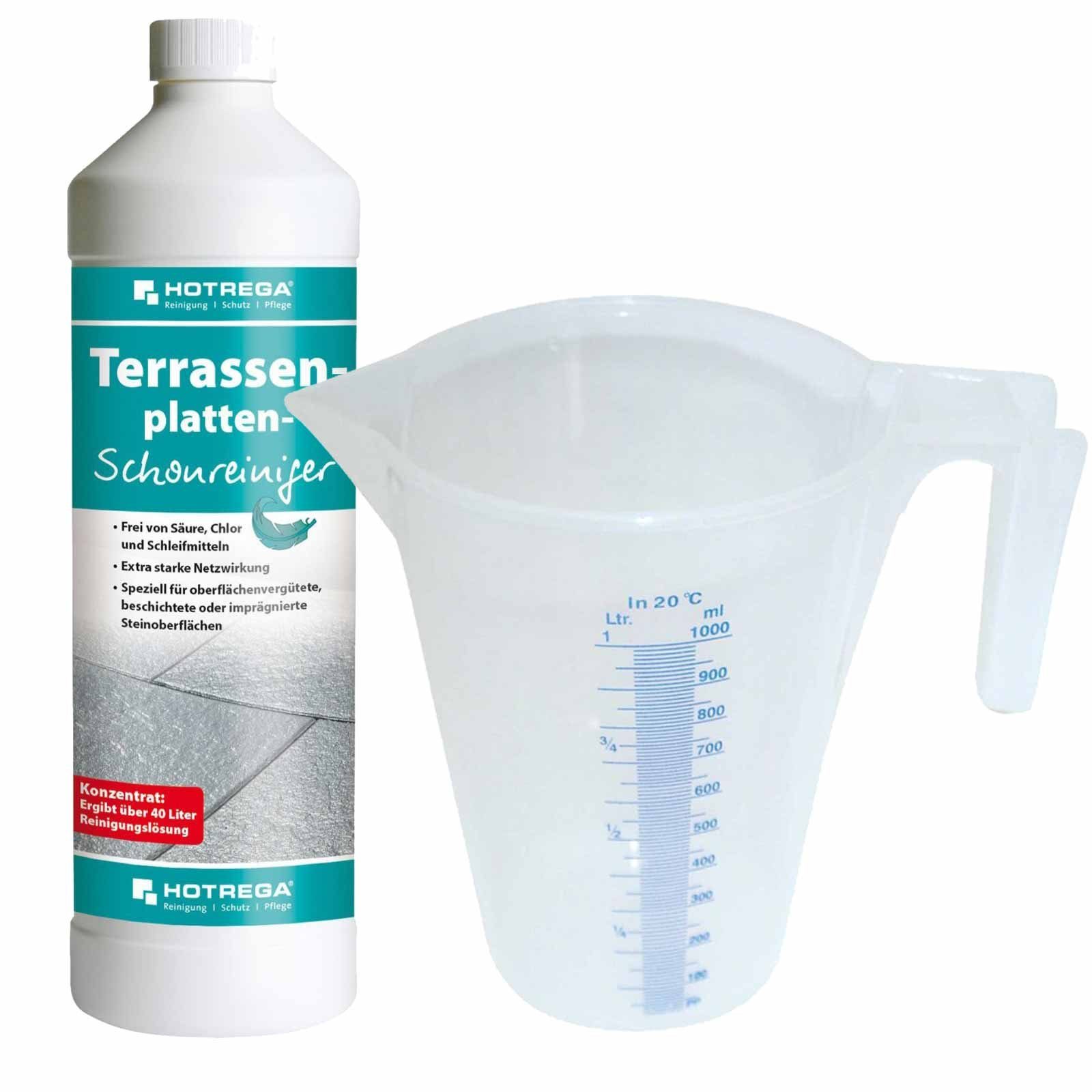 HOTREGA® Terrassenplatten Reiniger 2x 1L Terrasse Balkon reinigen + Messbecher Universalreiniger