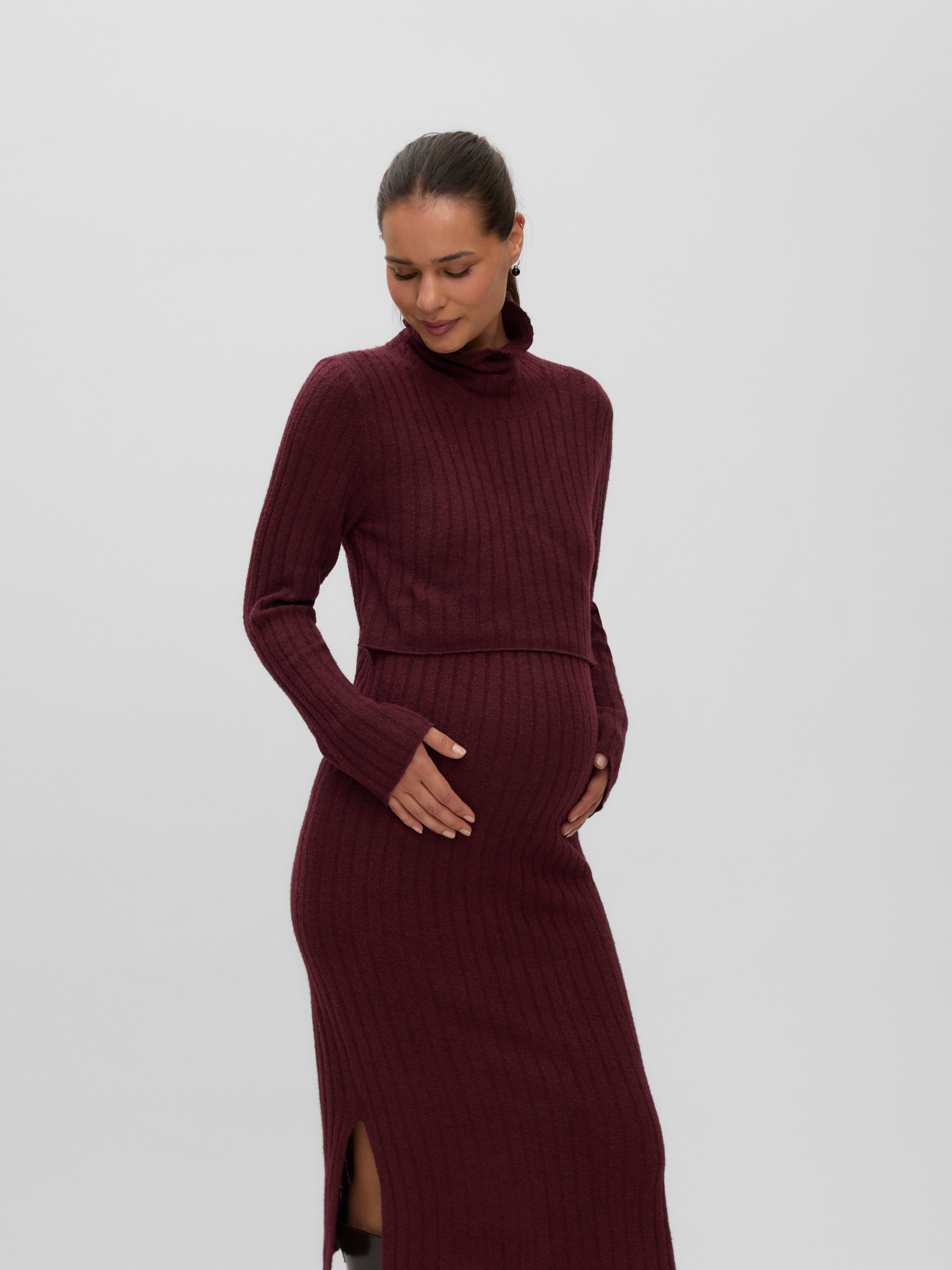 Mamalicious Strickkleid MLSUNIVA JUNE LS KNIT MIDI DRESS 2F NOOS Materialmix, regular fit