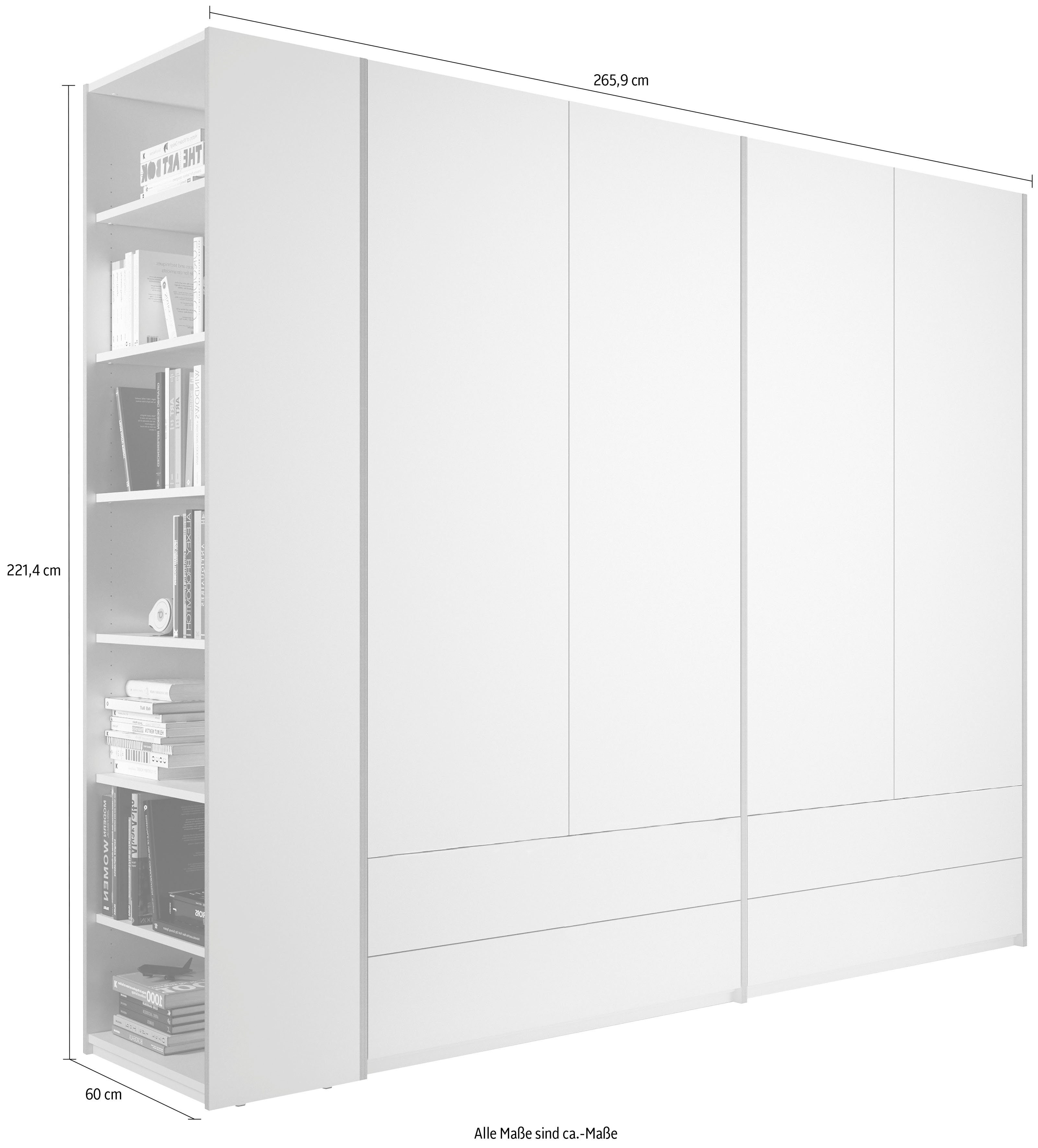 Variante weiß/birke Schubladen, 4 links Kleiderschrank Müller 4 Modular | Plus LIVING SMALL weiß/birke montierbar Anbauregal rechts wahlweise oder