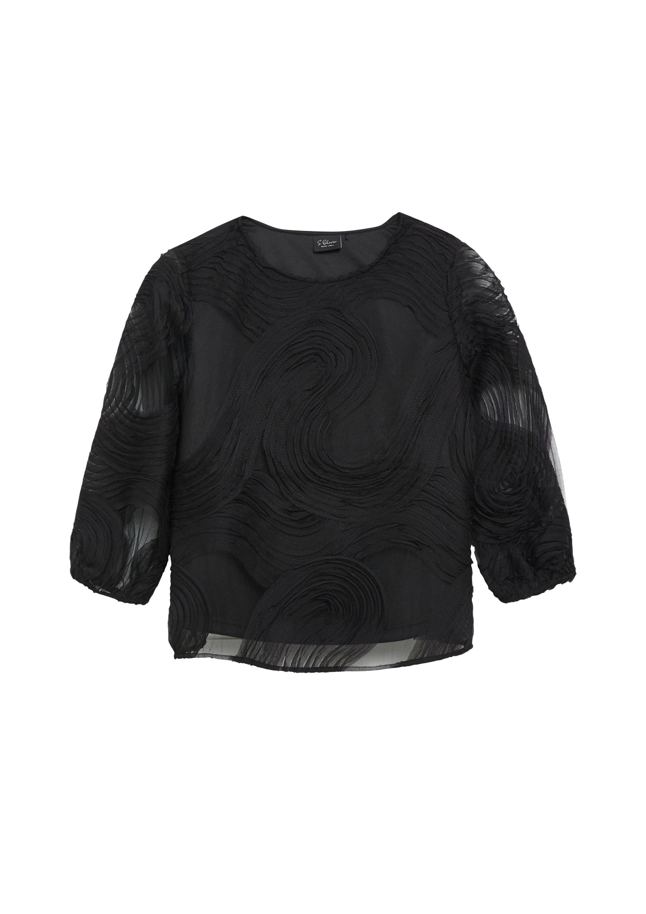 s.Oliver Kurzarmbluse Bluse Bluse mit Chiffon-Wellen-Muster