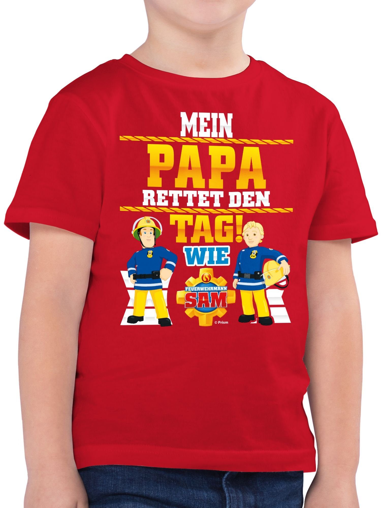 Shirtracer T-Shirt Mein Papa Sam Tag Rot & Penny den rettet Jungen wie Feuerwehrmann 01 Sam