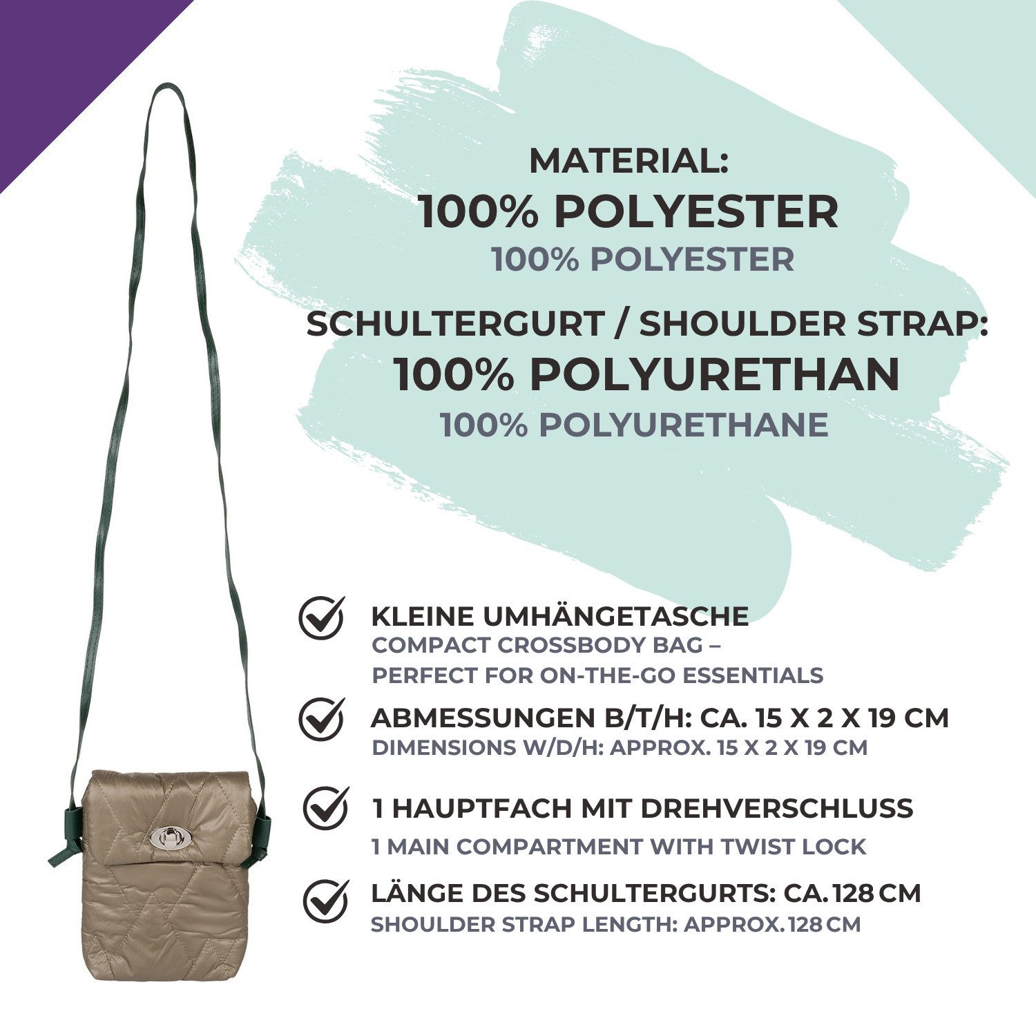 styleBREAKER Mini Bag Stepp Umhängetasche Rauten (1-tlg)