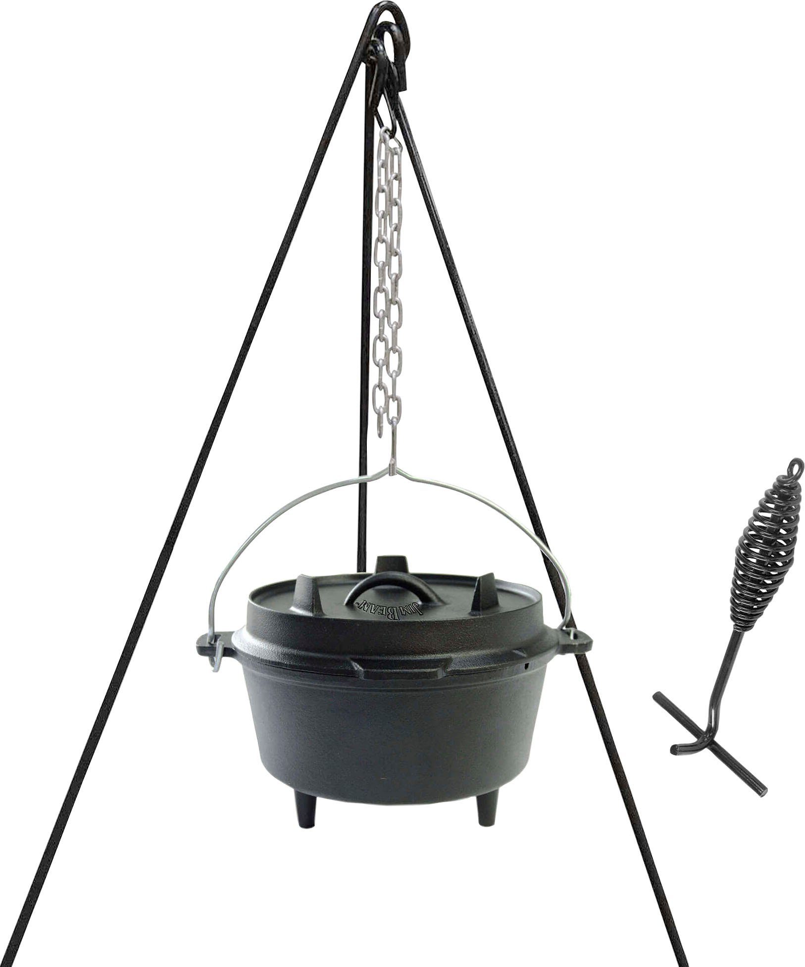 Jim Beam BBQ Grilltopf Dutch Oven, Gusseisen, mit 2-IN-1-Deckel, 4,26 l  Fassungsvermögen