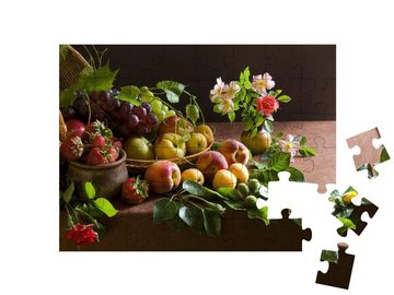 puzzleYOU Puzzle Stillleben mit Trauben, Pfirsichen, Erdbeeren, 48 Puzzleteile, puzzleYOU-Kollektionen Stillleben