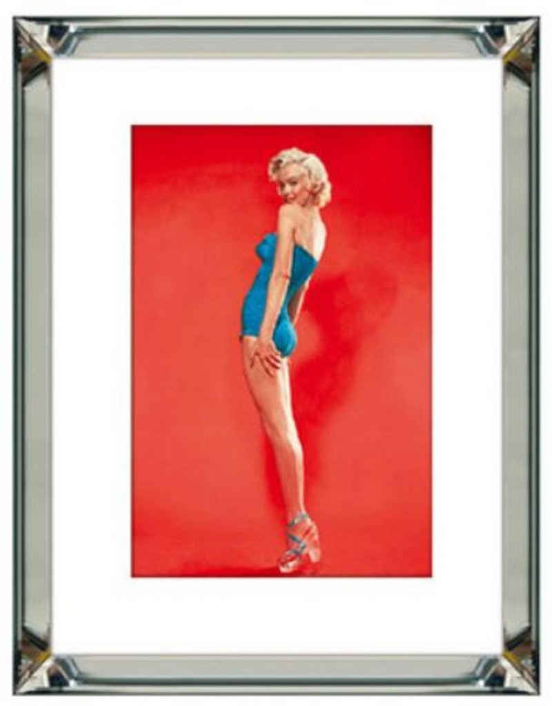 Casa Padrino Bilderrahmen Designer Bild Marilyn Monroe mit verspiegeltem Bilderrahmen Silber / Mehrfarbig 60 x 4,5 x H. 80 cm - Dekoratives Wandbild - Wanddeko - Deko Accessoires