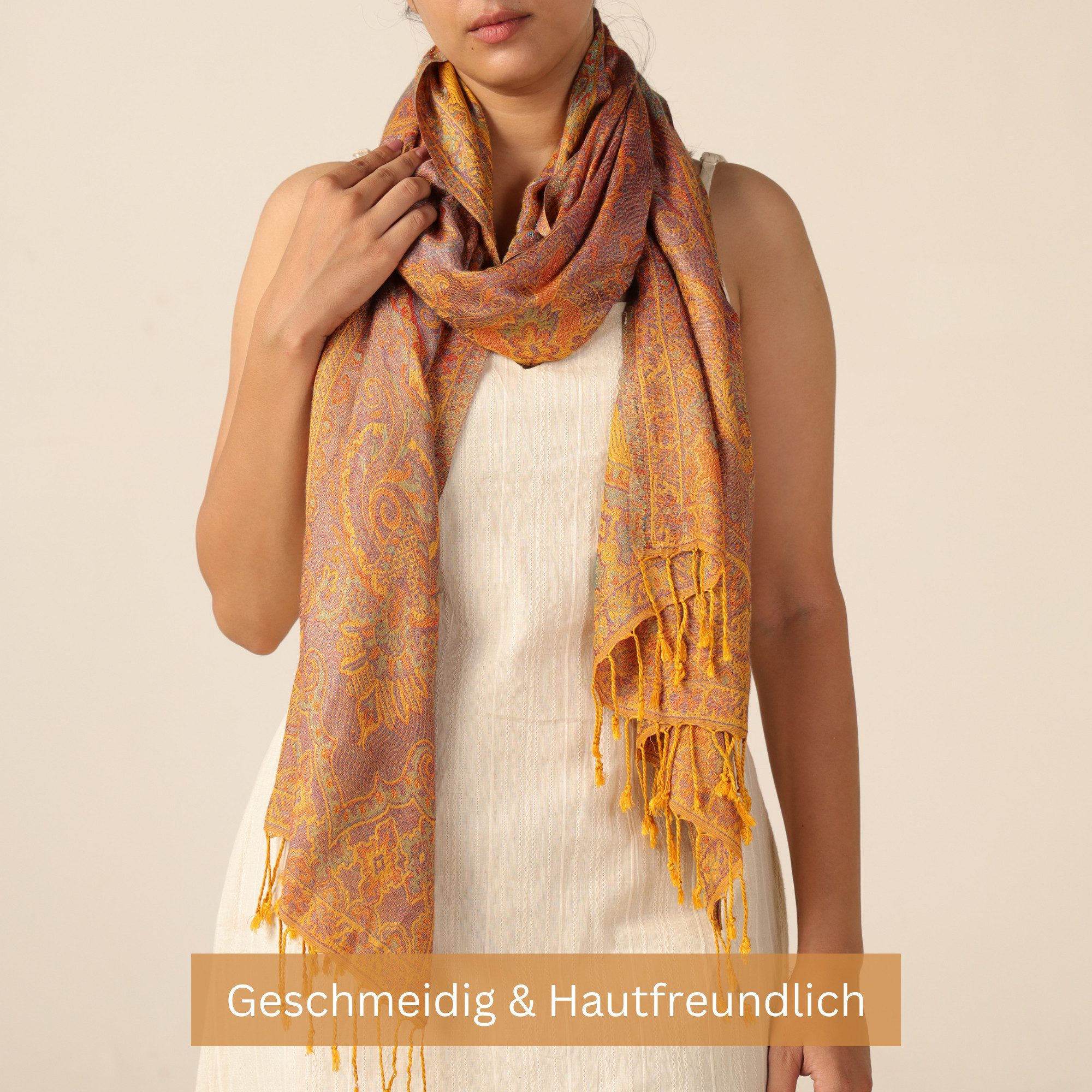 Karmandala Pashmina Schal aus Baumwolle, Paisley- Muster in orientalischem Design
