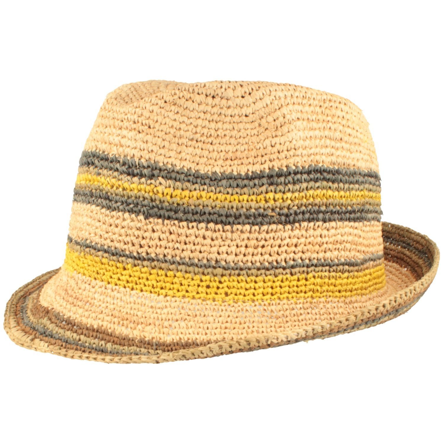 Fiebig Strohhut Bunt-gestreifter leichter Stroh-Trilby aus Raffia