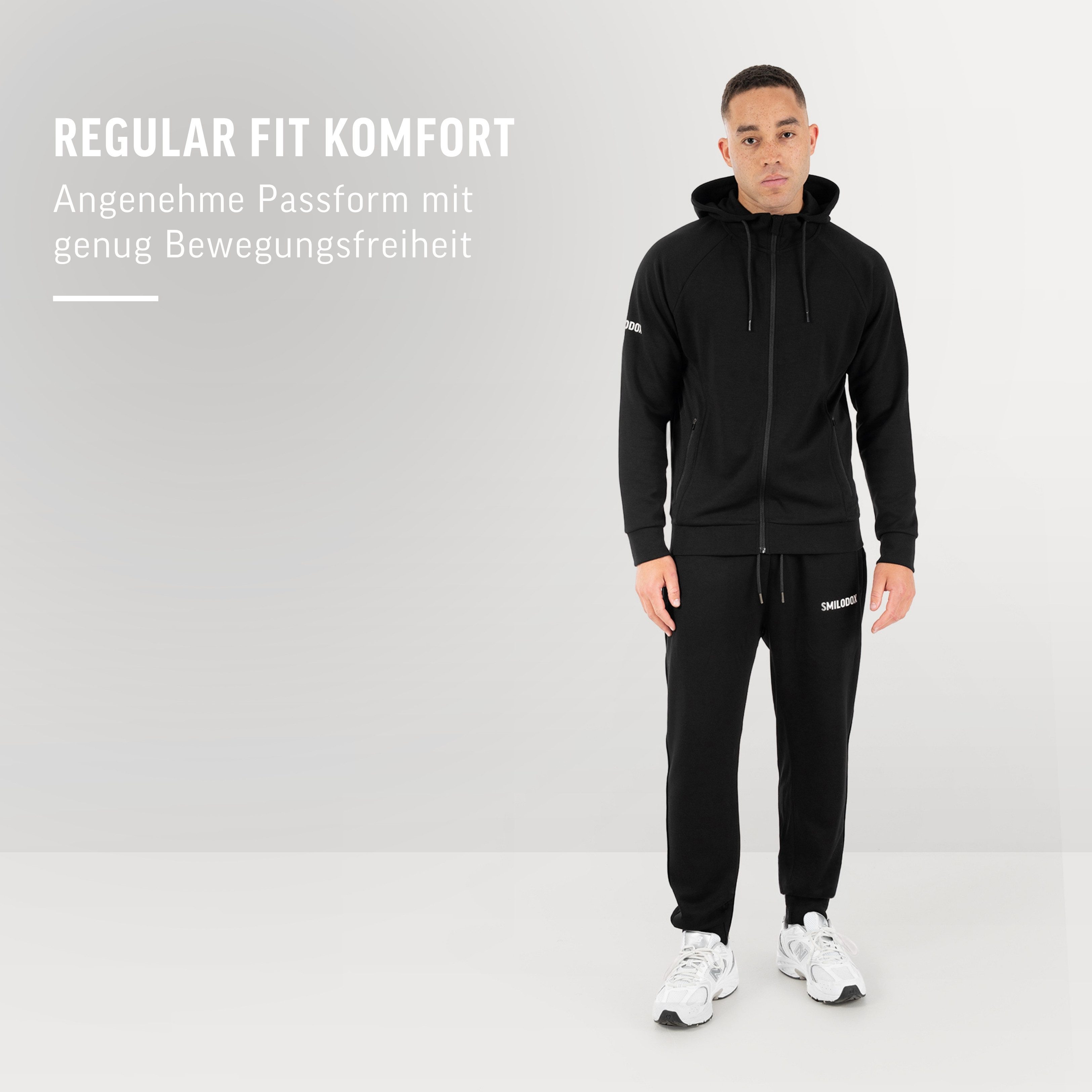 Smilodox Jogginghose Denzo Herren, Regular Fit Jogger, Trainingshose für Gym & Freizeit Rippbündchen, Taschen mit Reiverschluss, Kordelzug, Streetwear