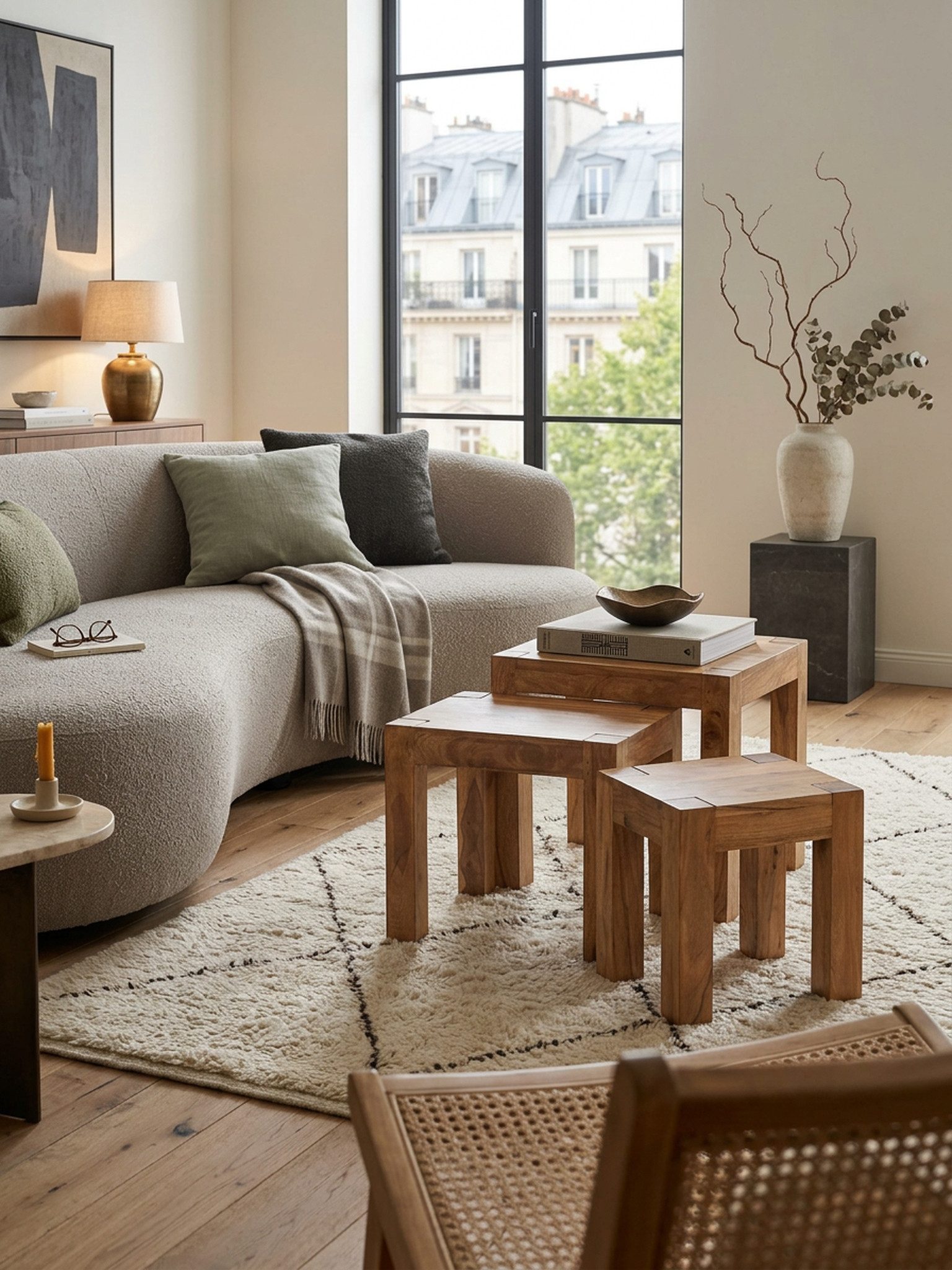KADIMA DESIGN Satztisch 3er Set MUMBAI Satztisch Massiv-Holz Akazie Wohnzimmer-Tisch, Landhaus-Stil Beistelltisch dunkel-braun Naturholz