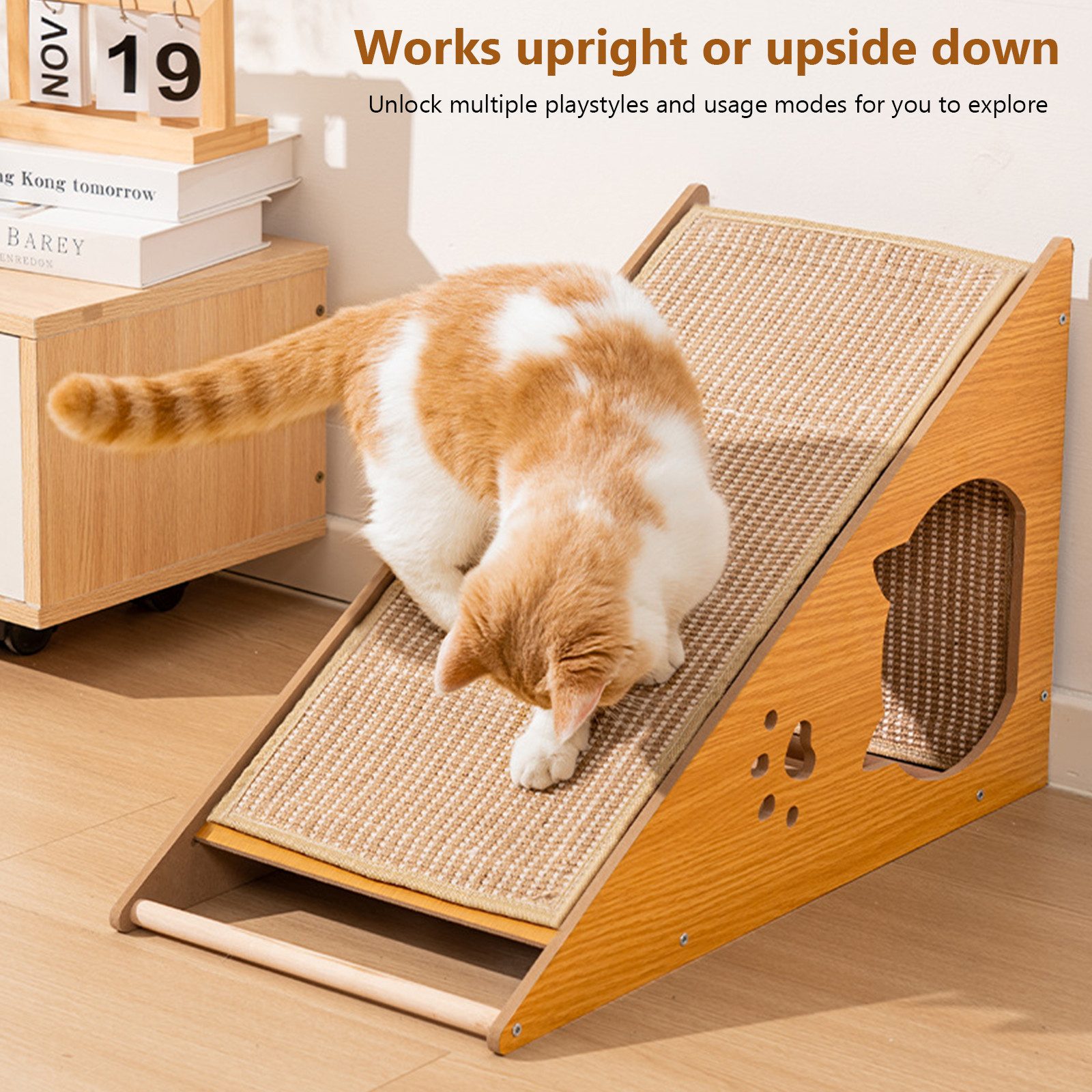 BlingBin Kratzbrett Kratzpappe aus massivem Buchenholz mit 3 Sisal Spielbälle, (1er Set, 1-tlg., mit 3 Sisal Ball), Kratzpappe für Katzen, ideal als Kratzbrett Wand oder Kratzmöbel Katze