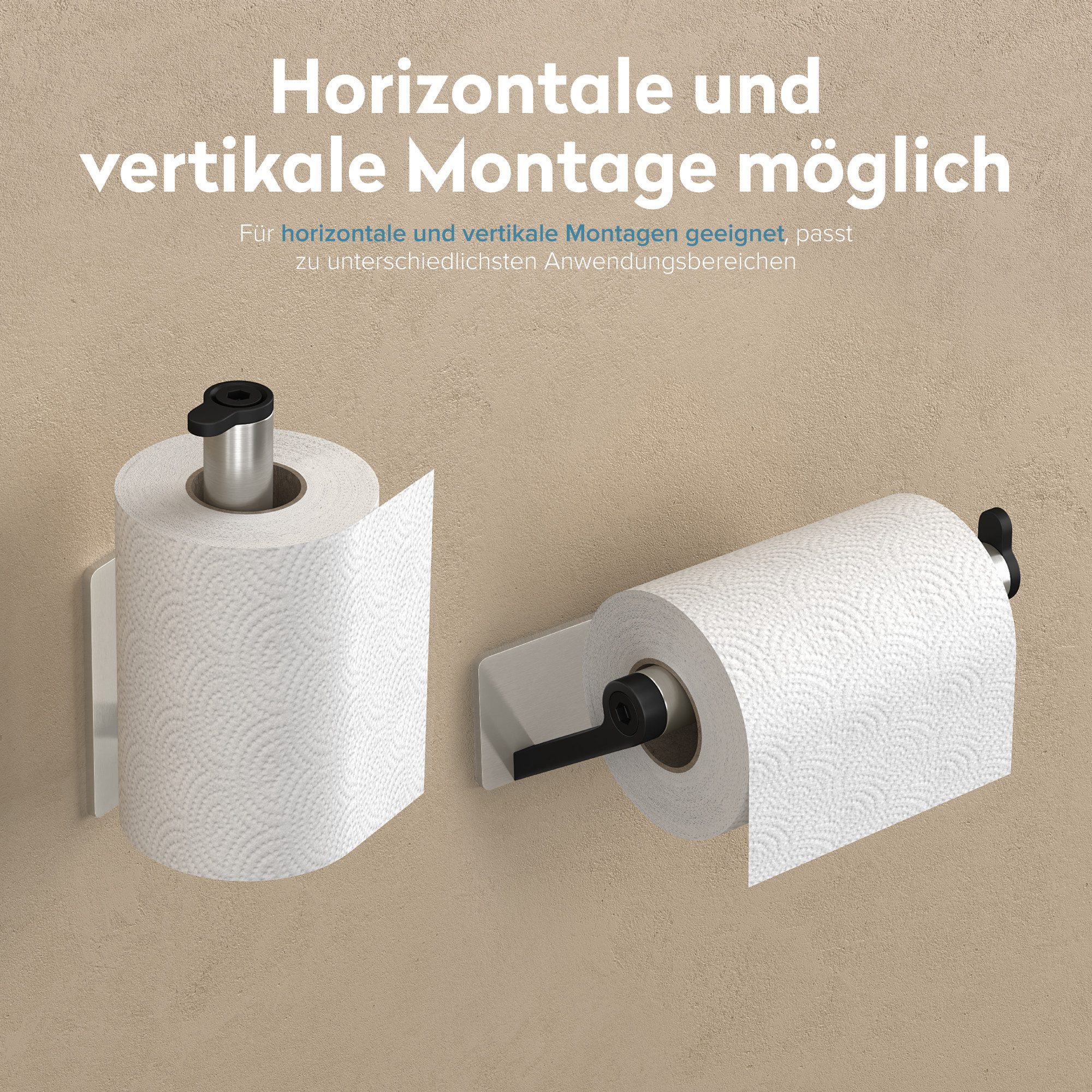 doporro Toilettenpapierhalter Klopapierhalter moderner Klorollenhalter aus Edelstahl Lino-02, seitlichen Haken, bohrfreie Montage – Bild 4 von 5