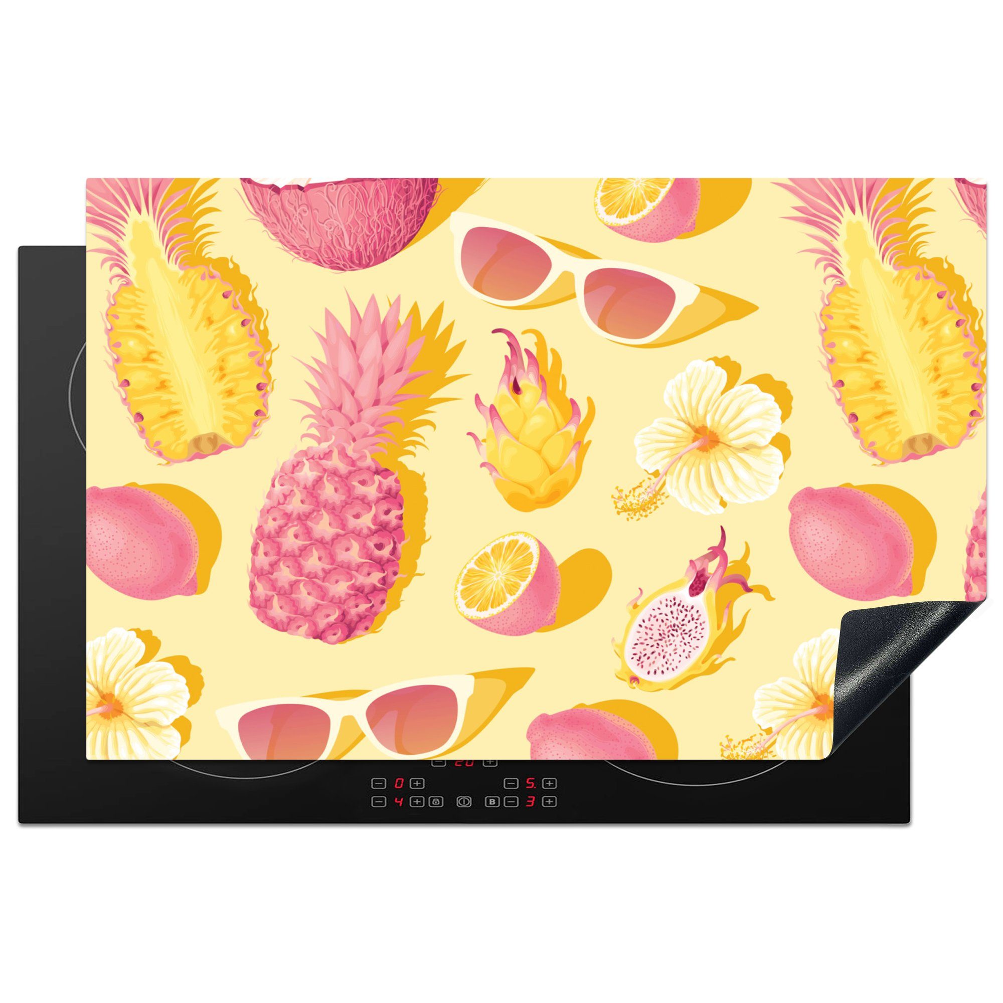 MuchoWow Herdblende-/Abdeckplatte Sommer - Ananas - Gelb, Vinyl, (1 tlg), 81x52 cm, Induktionskochfeld Schutz für die küche, Ceranfeldabdeckung