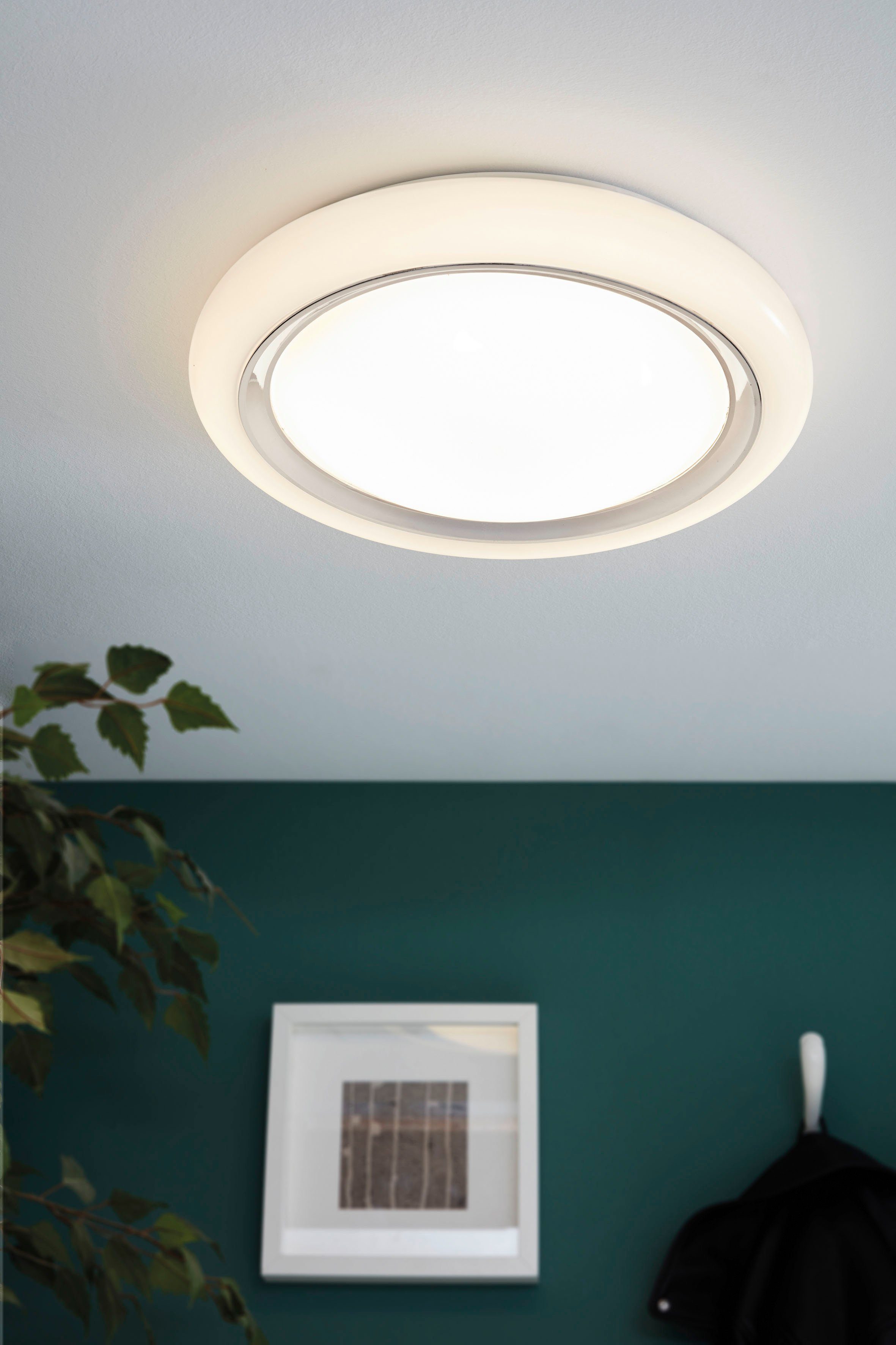 integriert, Chromring, LED Farbe cm EGLO CAPASSO, 40 Chrom und mit Wandlampe Weiß, Deckenleuchte, Warmweiß, fest Deckenleuchte Ø: