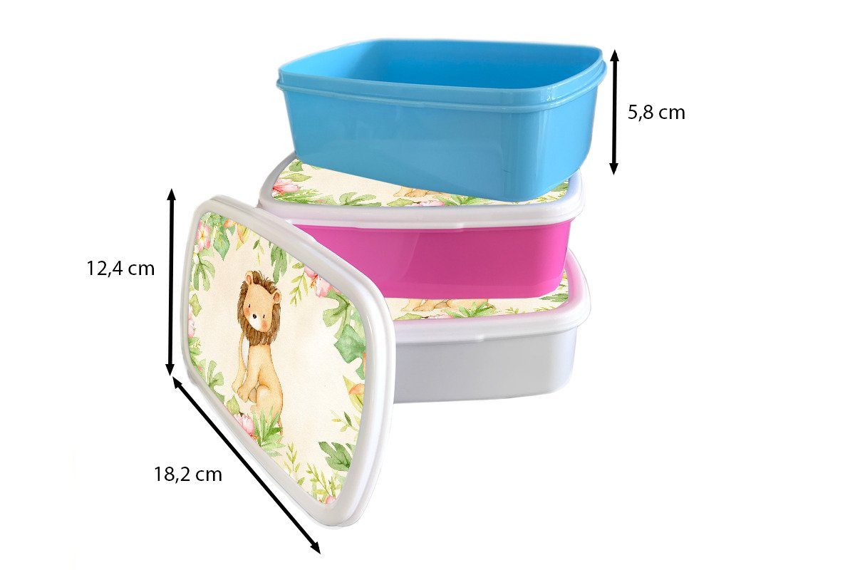 Jungs - Aquarell, Löwe Brotdose, Dschungel Kinder MuchoWow - für Mädchen und Erwachsene, für Kunststoff, Lunchbox (2-tlg), und weiß Brotbox