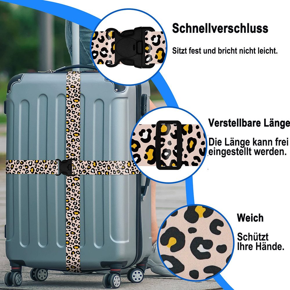 Agger Koffergurt 2er-Set Gepäckgurt Verstellbar,Leopardenmuster, für Reisen, (2-tlg), personalisierte Kofferbänder, robuste Kofferbänder, Schnellverschluss