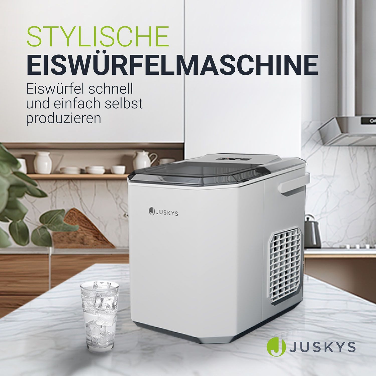 Juskys Eiswürfelmaschine IceOracle, 2 Größen, bis zu 12 kg pro Tag; mit Selbstreinigungsfunktion
