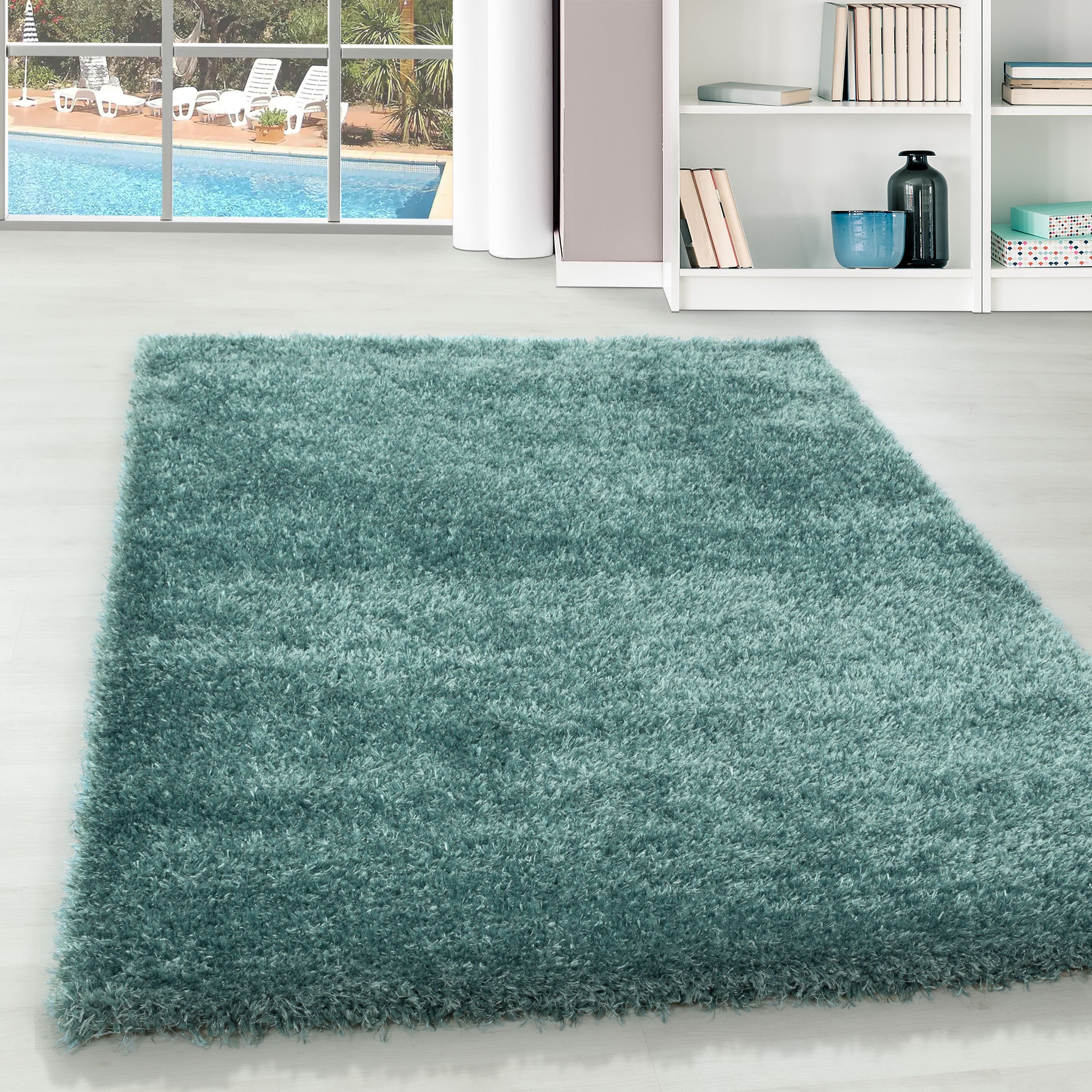 Unicolor Läufer, Höhe: Wohnzimmer Teppich mm, Teppich Teppium, 50 - Einfarbig, Aqua