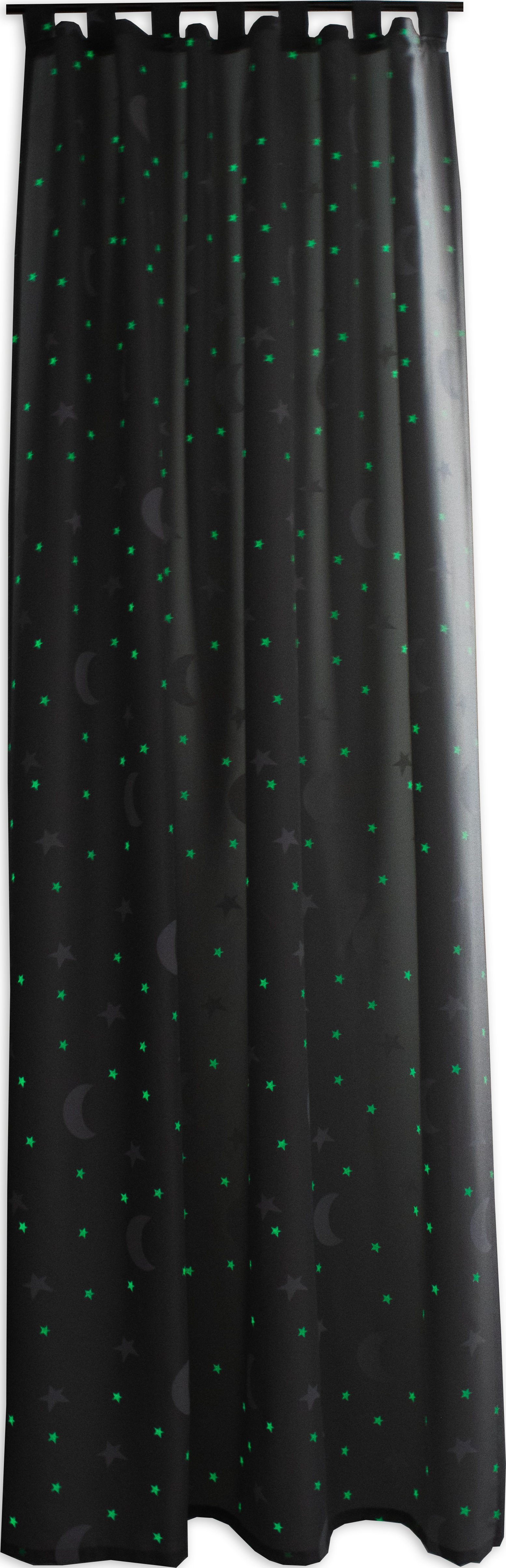 EXPERIENCE Vorhang Schlaufenschal Seitenschal Schlaufenvorhang 2488 140x245 cm Grau mit 7 Schlaufen Mond Sterne (1 St), Schlaufen, blickdicht, Dekostoff, Leuchtet im Dunkeln