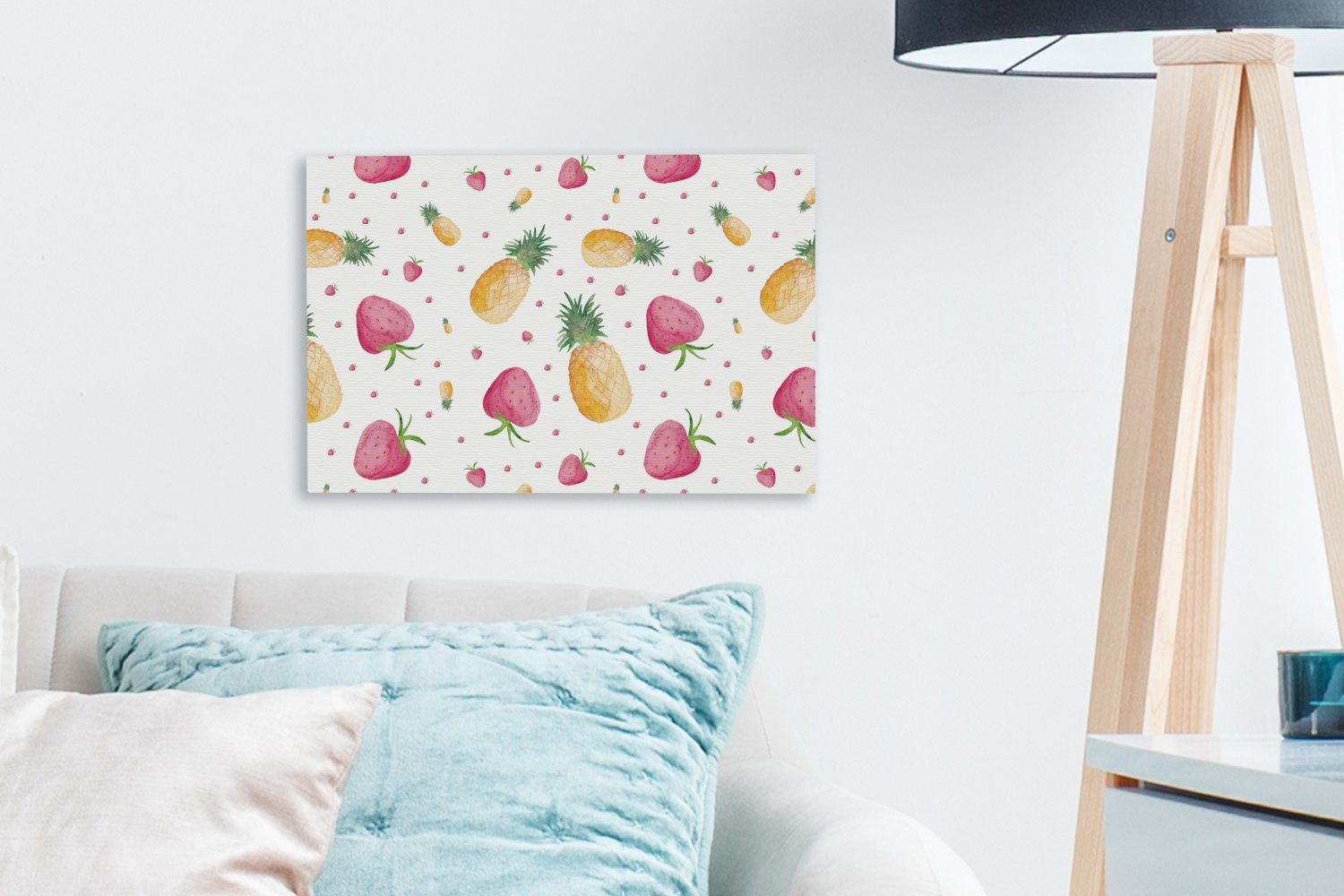 Wanddeko, Ananas Erdbeeren 30x20 St), OneMillionCanvasses® Leinwandbilder, Aufhängefertig, - (1 cm Schablonen, - Leinwandbild Wandbild
