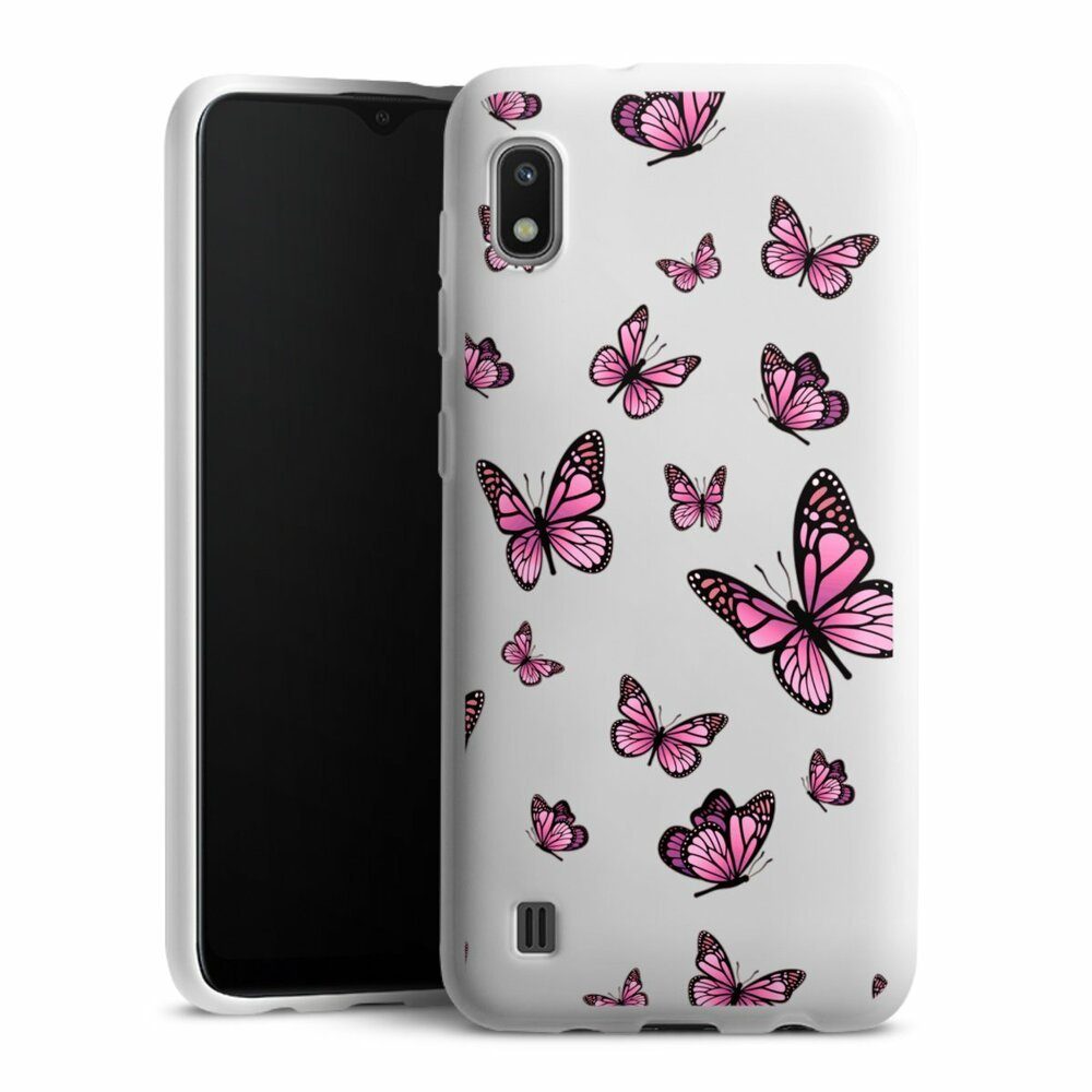DeinDesign Handyhülle Schmetterling Muster Motiv ohne Hintergrund Schmetterlinge Pink, Samsung Galaxy A10 Silikon Hülle Bumper Case Handy Schutzhülle