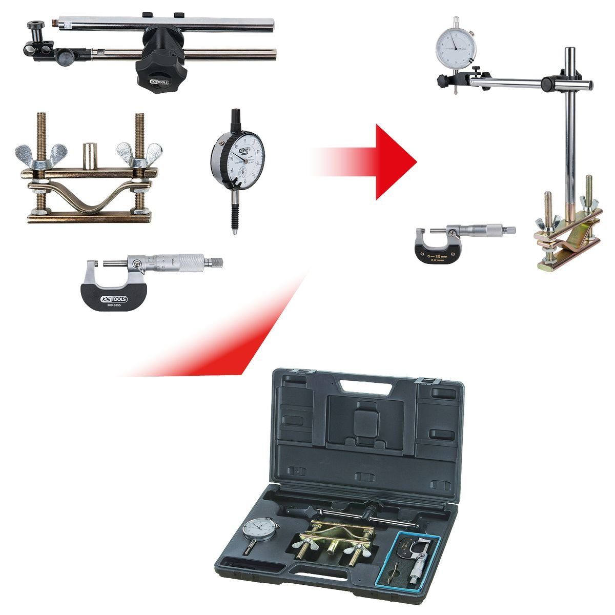 Thumbnail - KS Tools Gabel- und Ringschlüssel Bremsscheiben-Messwerkzeug-Satz, 4-tlg (300.0690)