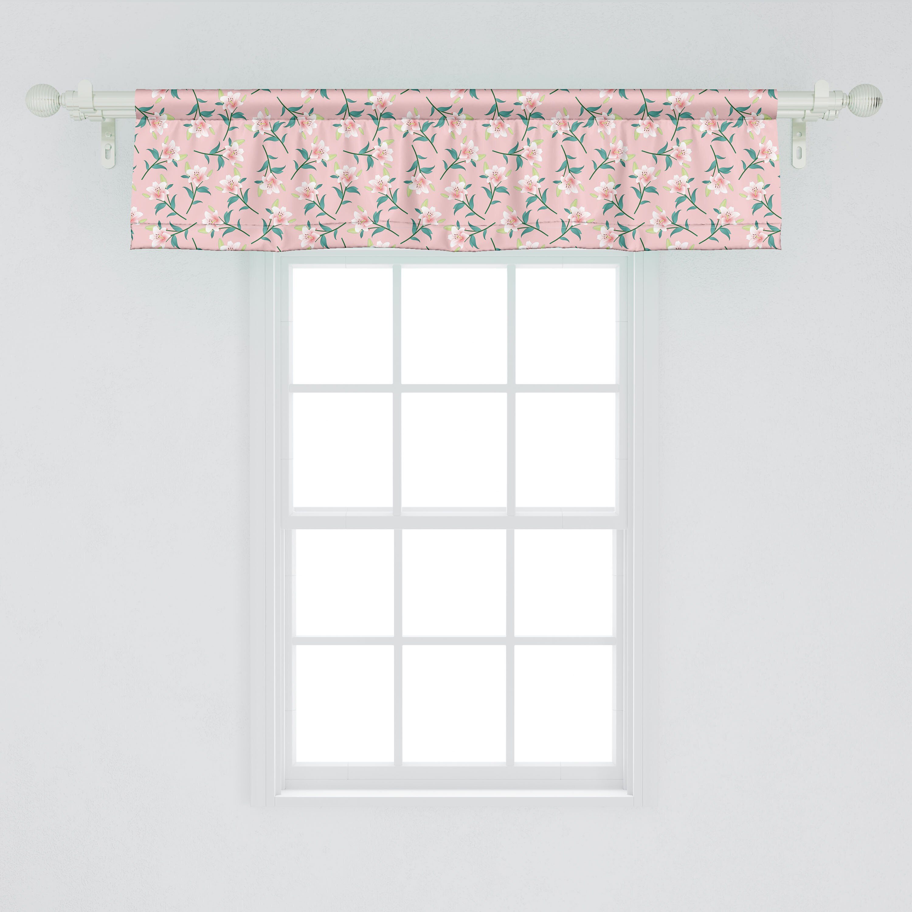 Scheibengardine Vorhang Romantisch für Küche Microfaser, Dekor mit Volant Blüten Madonna Weiche Stangentasche, Schlafzimmer Abakuhaus, Lily