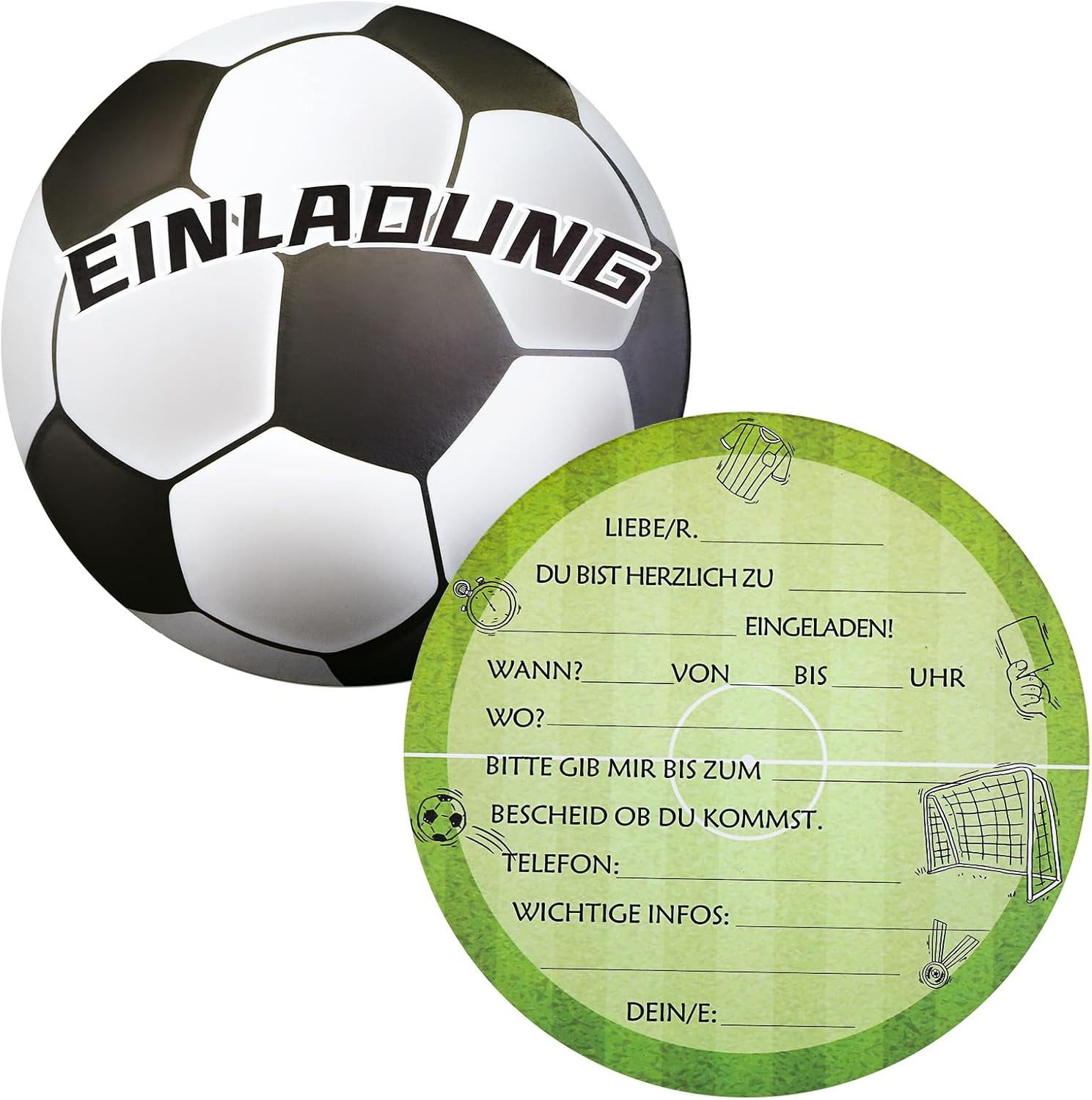 aitsite Einladungskarten 12er Set Einladungskarten Kindergeburtstag Fußball Design Party Karten, 12er Set Fußball Einladungskarten Kindergeburtstag, beschreibbar, bunt